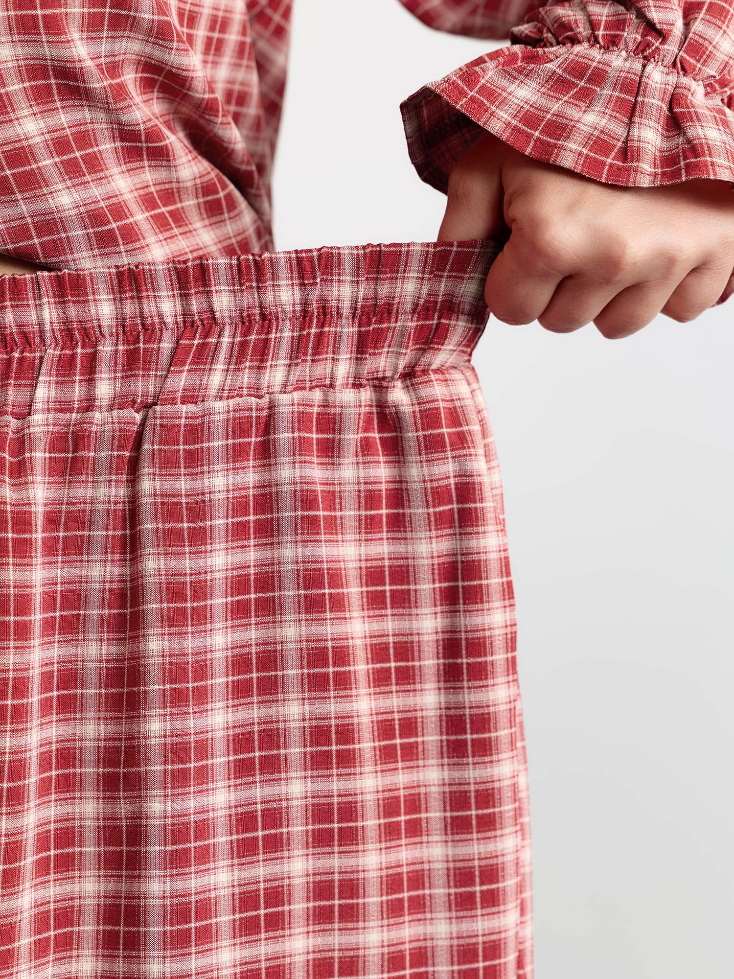 Gingham Print Ruffled Hem Co-Ord Pajama Set - Image 21