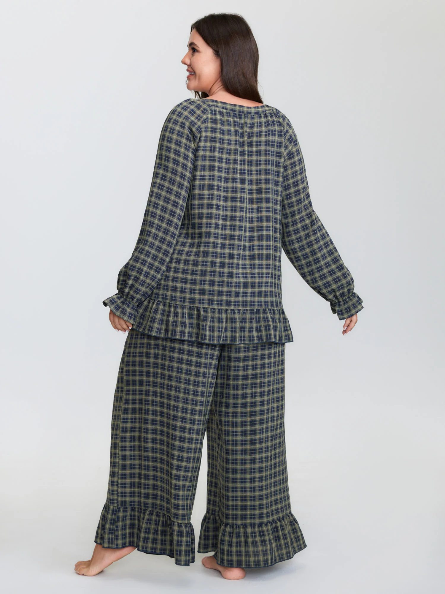 Gingham Print Ruffled Hem Co-Ord Pajama Set - Image 33