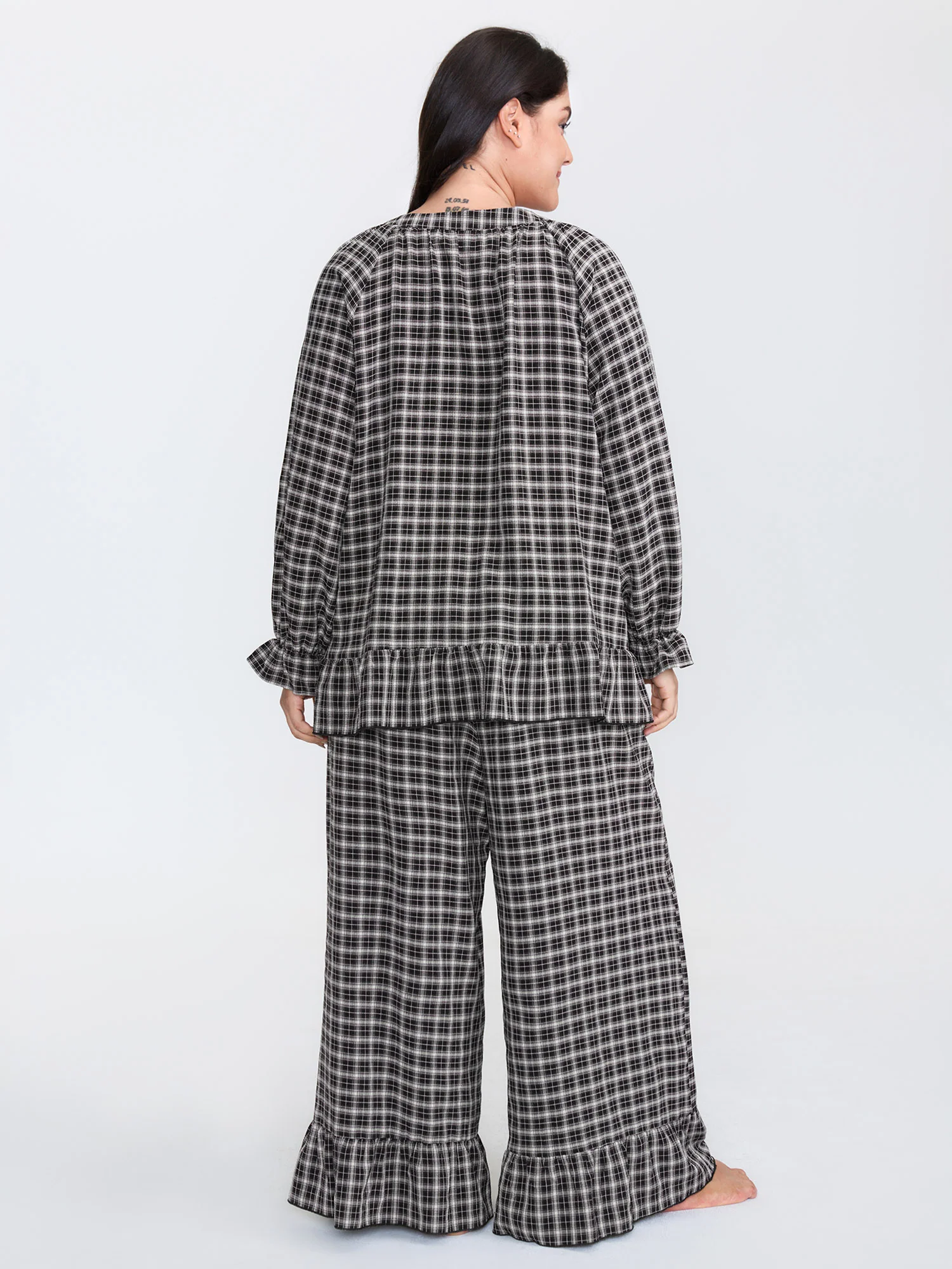 Gingham Print Ruffled Hem Co-Ord Pajama Set - Image 7