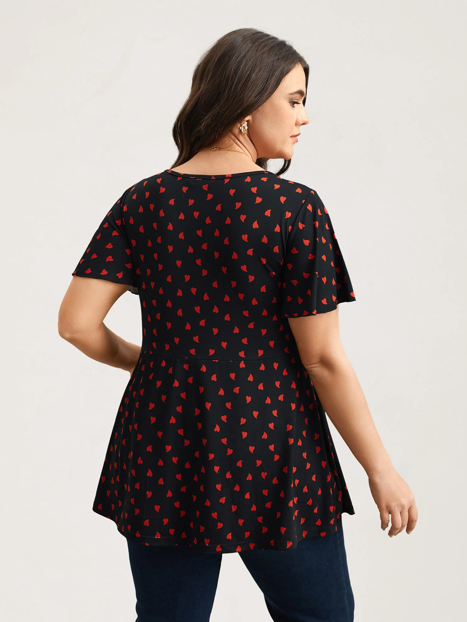 Heart Print Ruched Bust Stretchy Top - Image 3