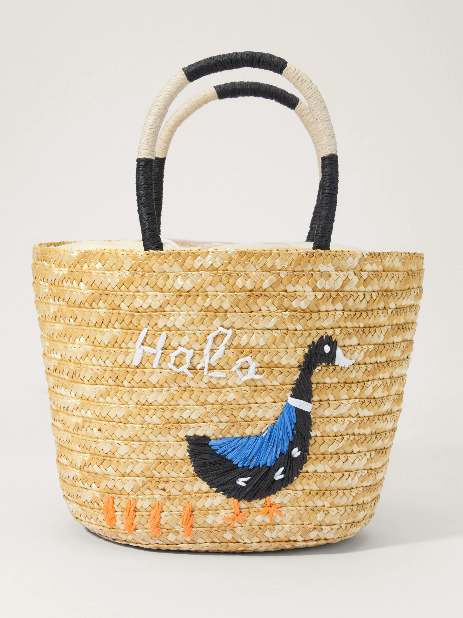 Hola Duck Straw Color Contrast Tote Bag - Image 2
