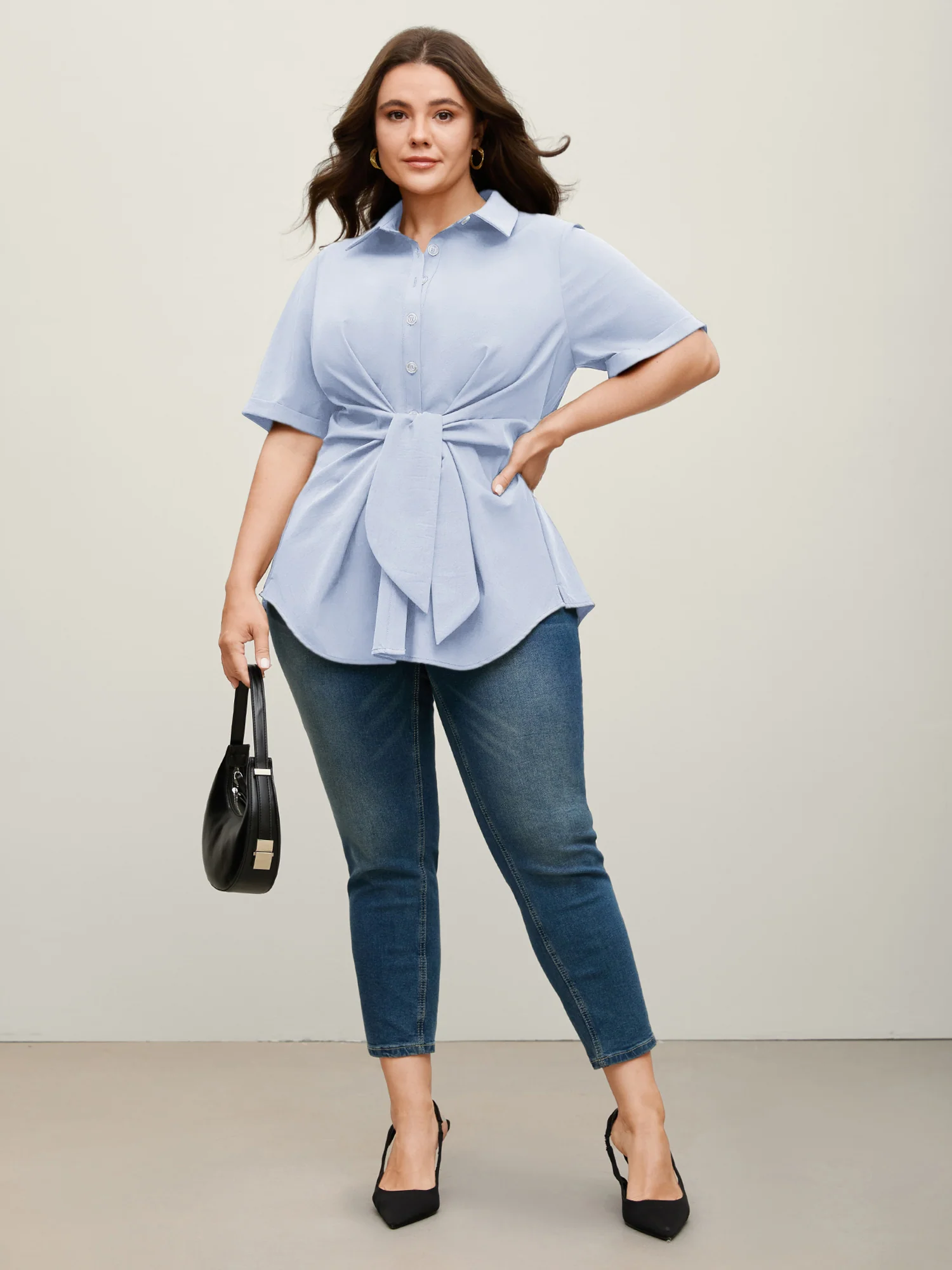 Knotted Front Asymmetrical Hem Blouse - Image 10