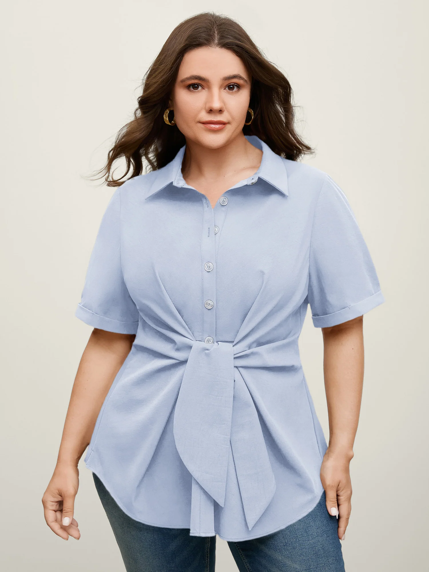 Knotted Front Asymmetrical Hem Blouse - Image 12