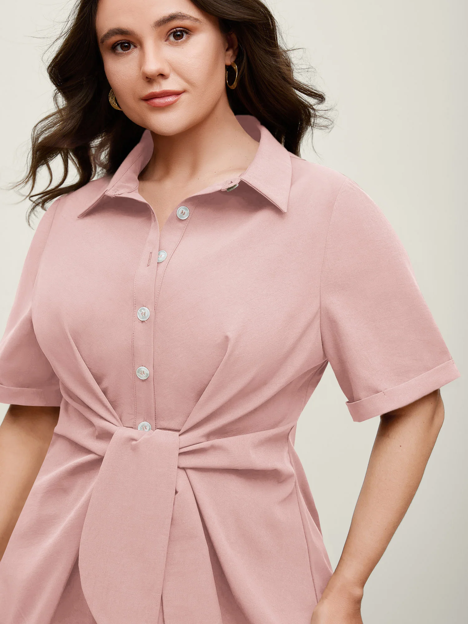 Knotted Front Asymmetrical Hem Blouse - Image 13