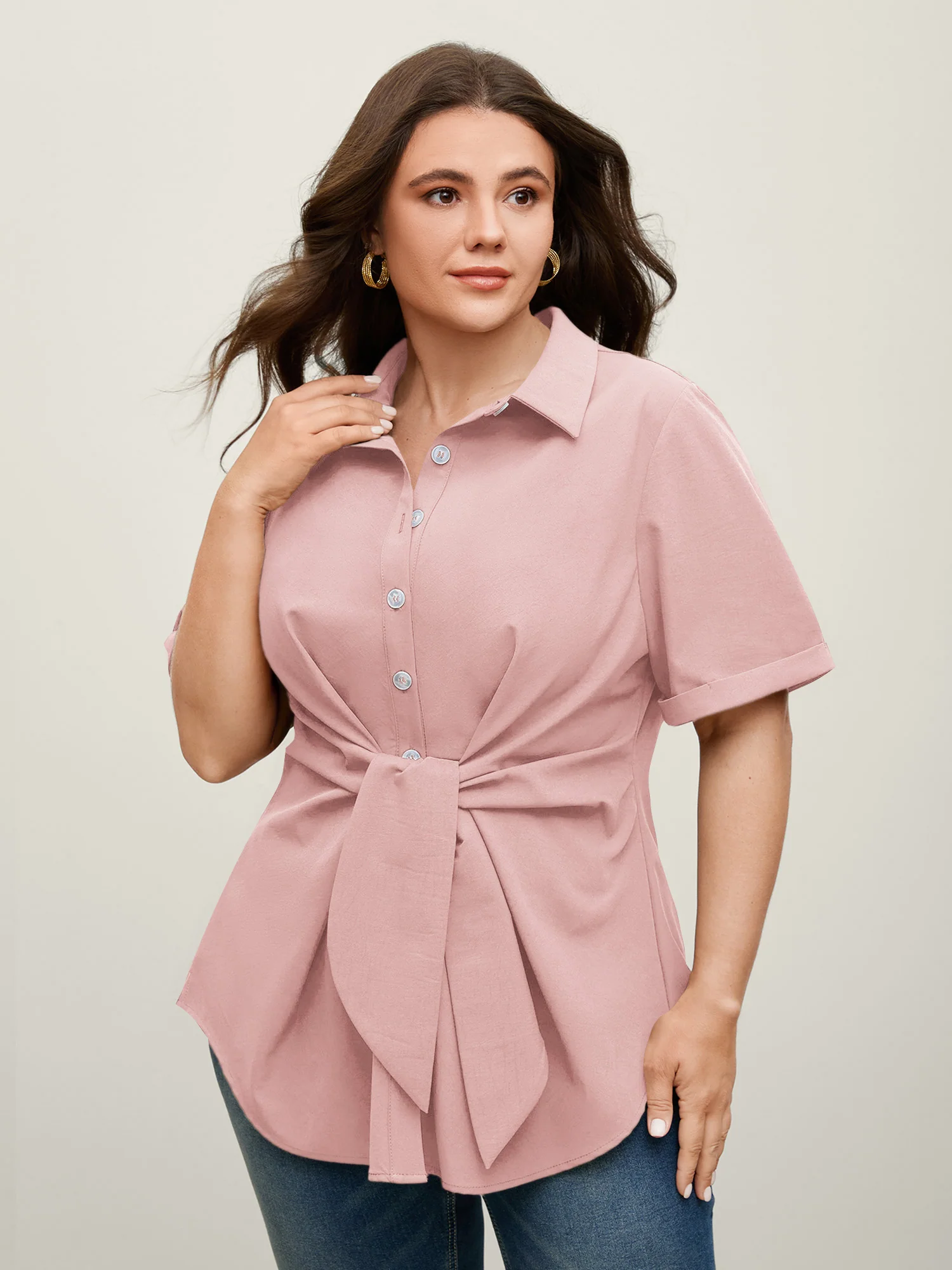 Knotted Front Asymmetrical Hem Blouse - Image 14