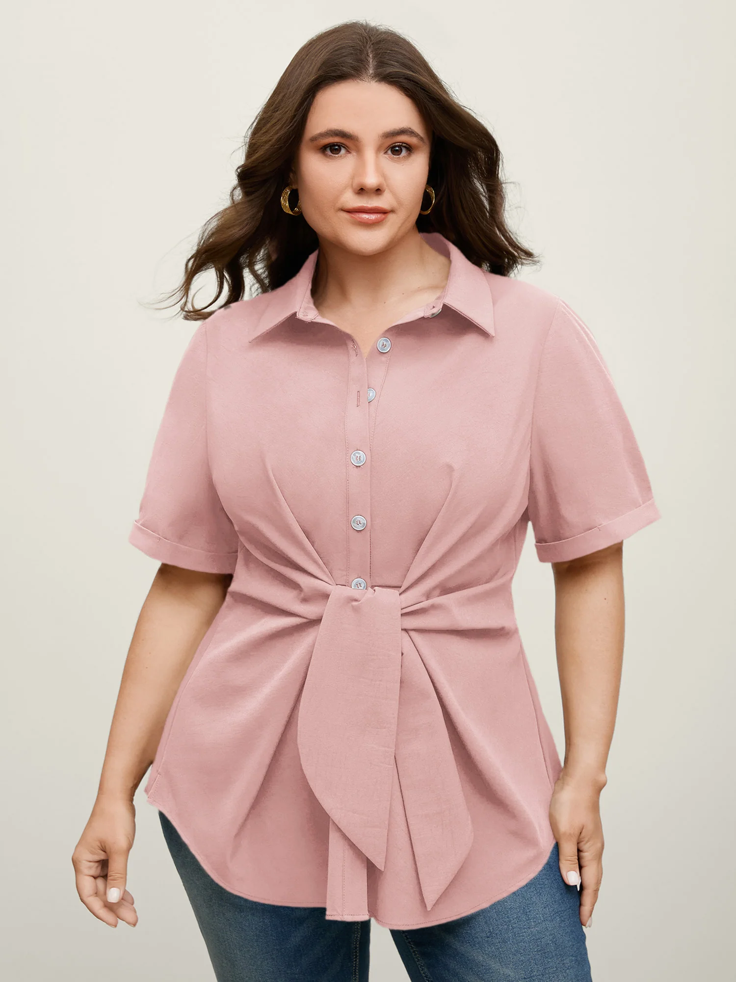 Knotted Front Asymmetrical Hem Blouse - Image 17