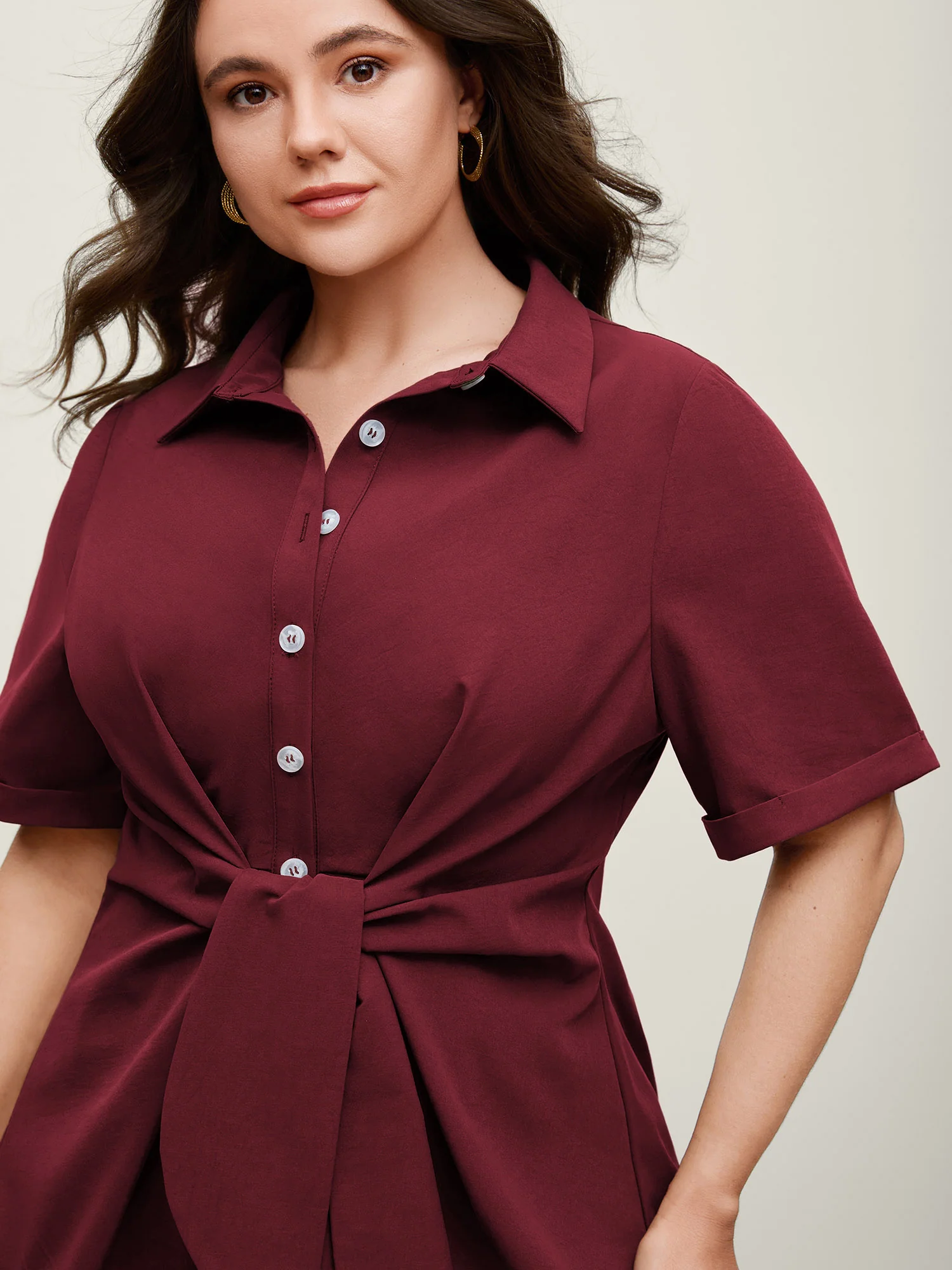 Knotted Front Asymmetrical Hem Blouse - Image 18