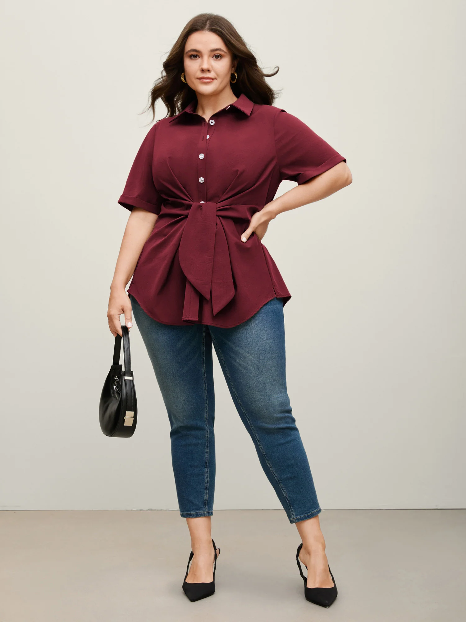 Knotted Front Asymmetrical Hem Blouse - Image 20