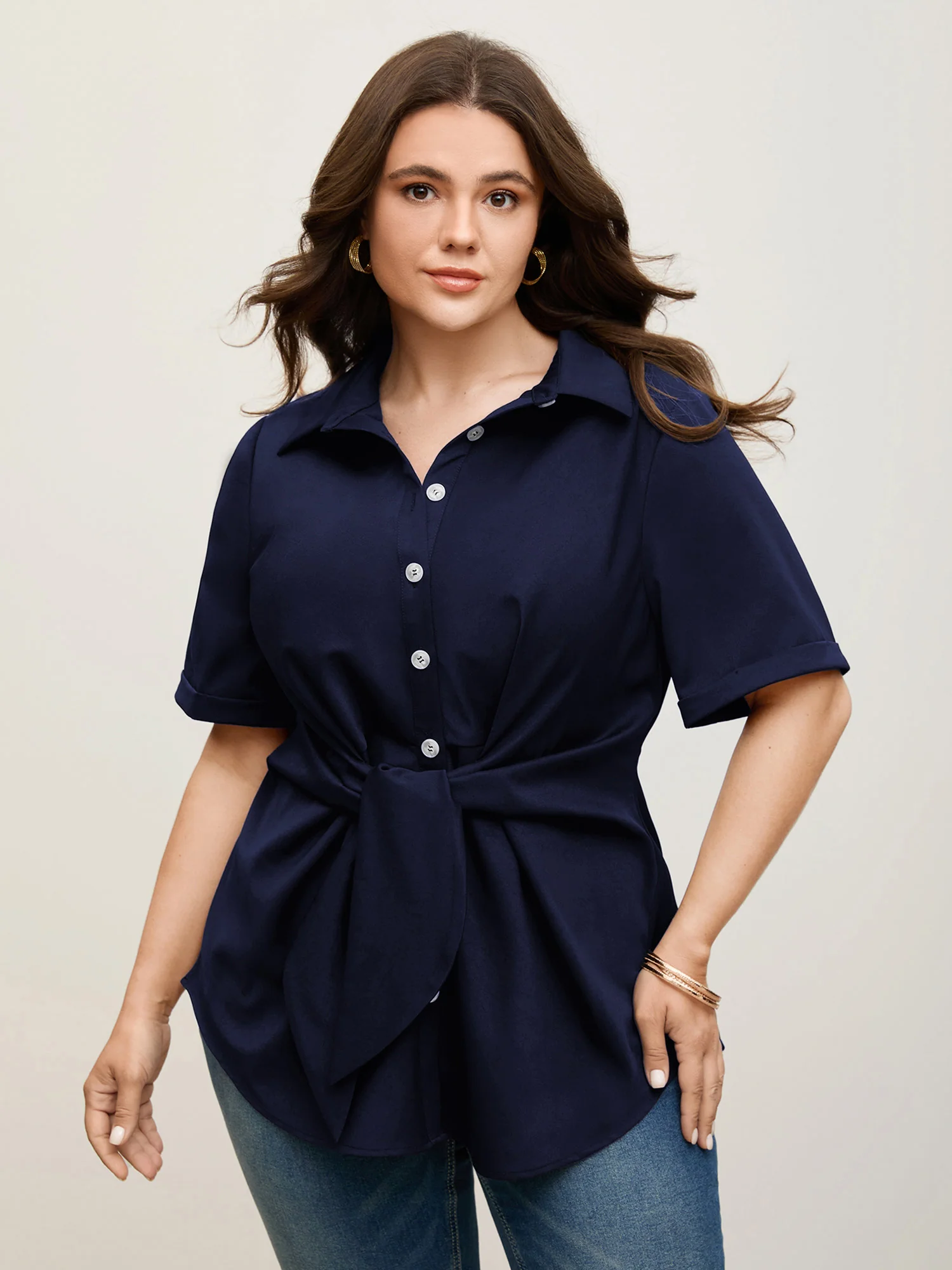 Knotted Front Asymmetrical Hem Blouse - Image 24