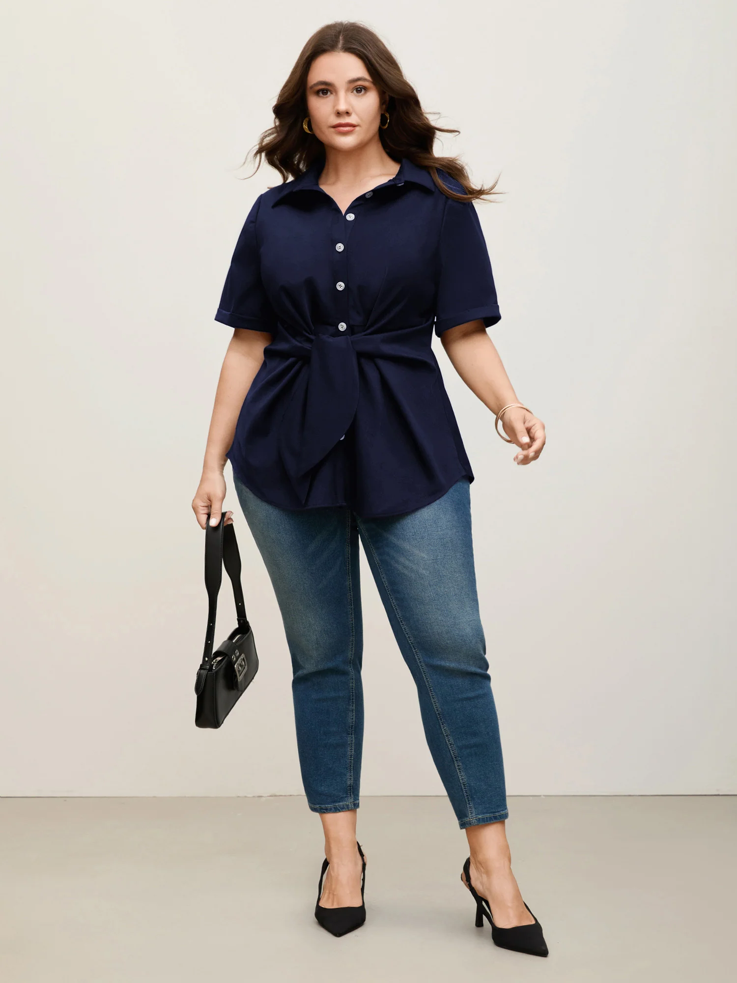 Knotted Front Asymmetrical Hem Blouse - Image 25