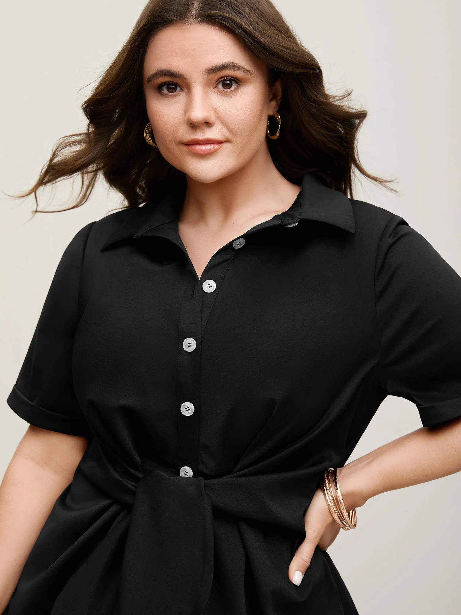 Knotted Front Asymmetrical Hem Blouse - Image 28