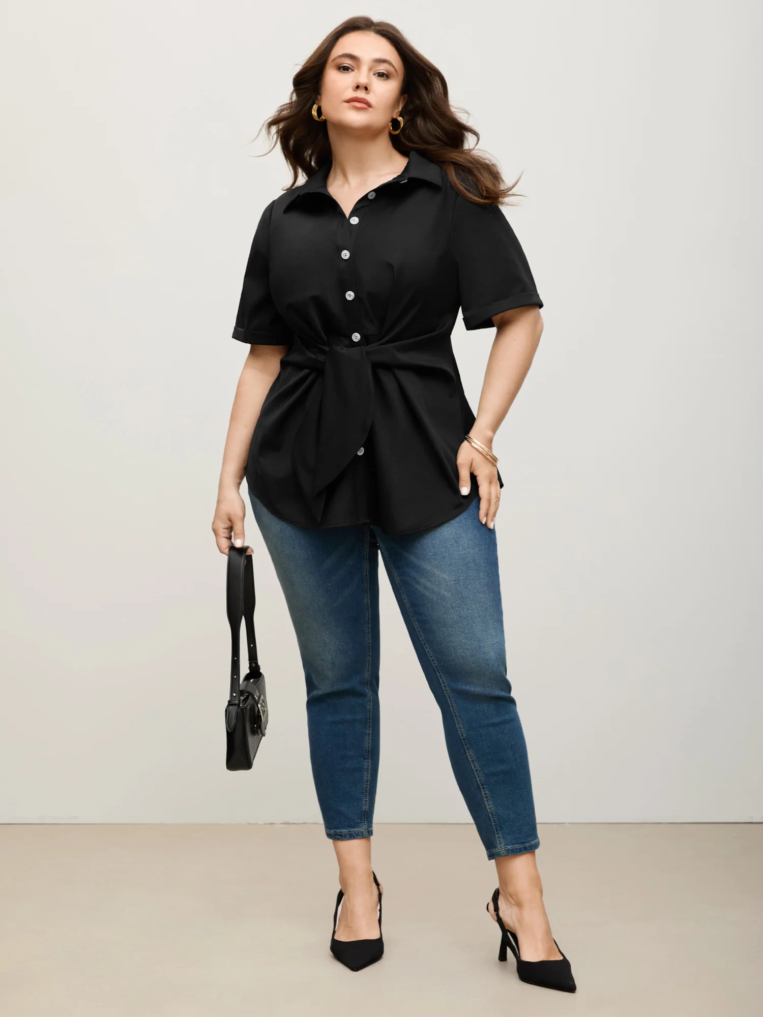 Knotted Front Asymmetrical Hem Blouse - Image 30