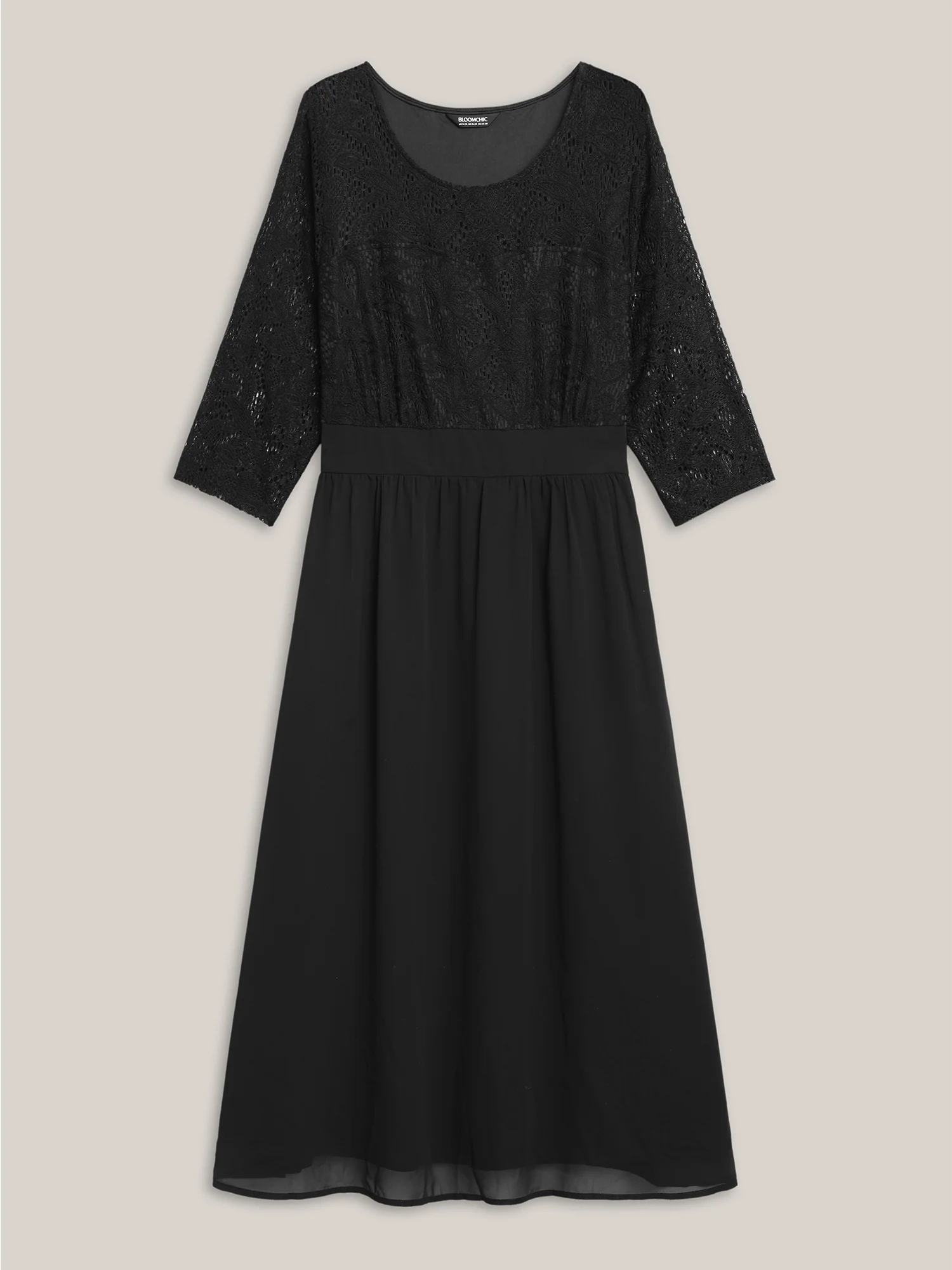 Lace Patchwork Shirred Midi Pocket Dress - Image 12