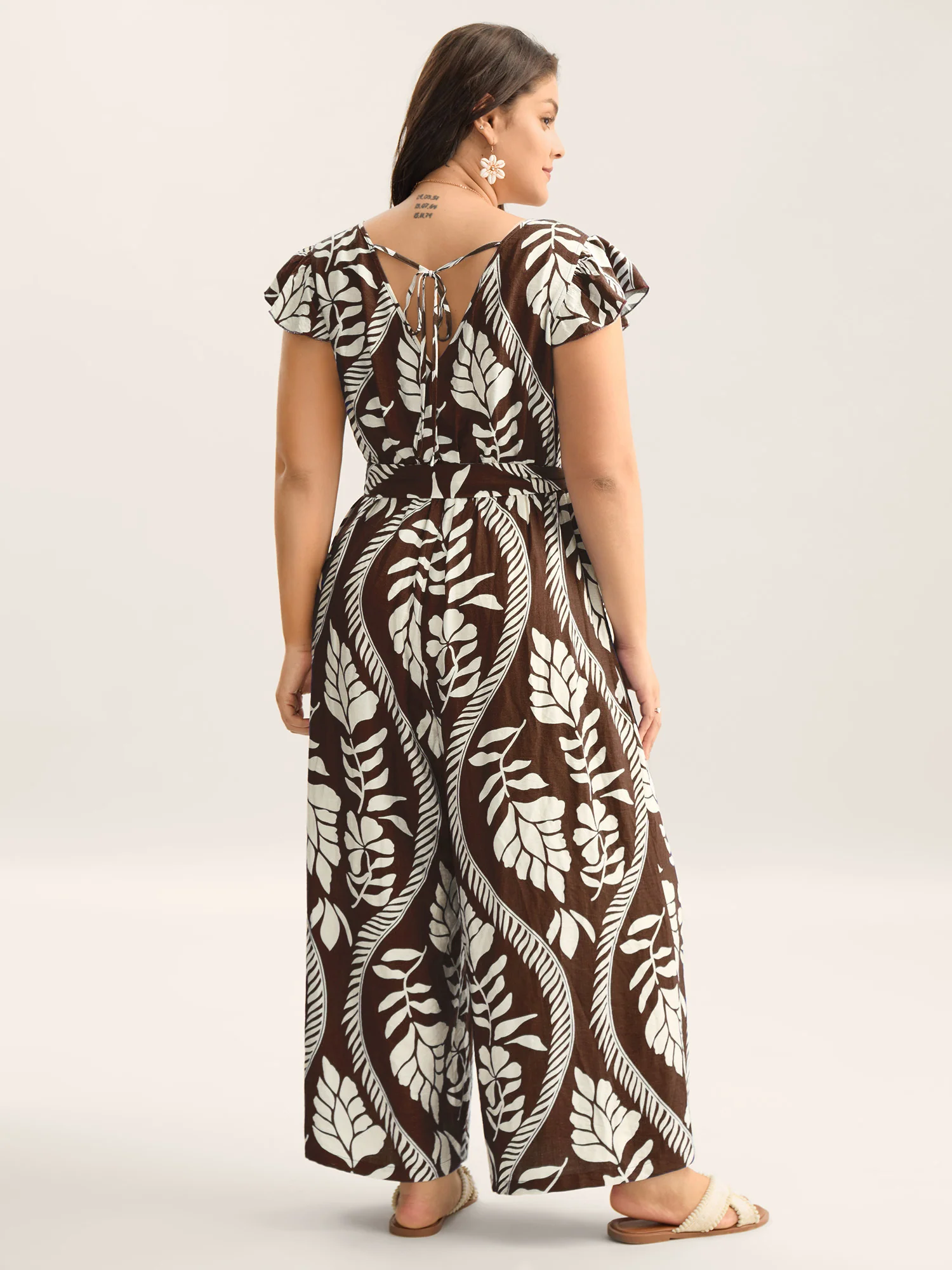Large Floral Print Pockets Jumpsuit - Image 8