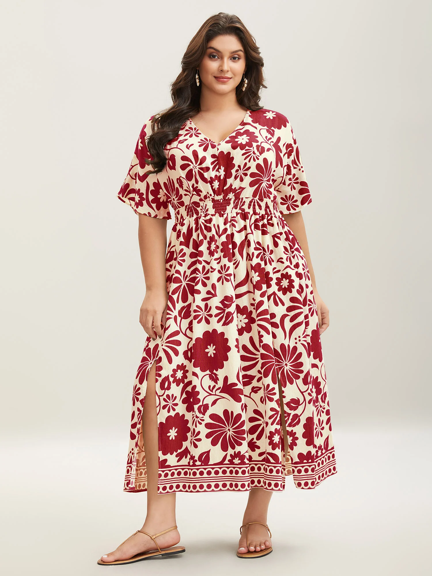 Large Floral Print Pockets Midi Dress - Image 9