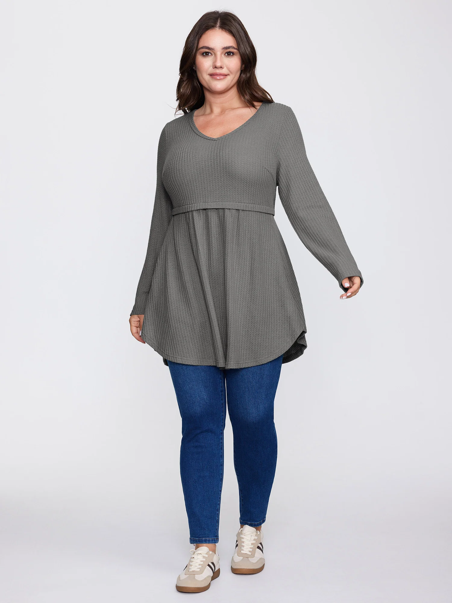 Layered V-Neck Fit and Flare Knit Top - Image 10