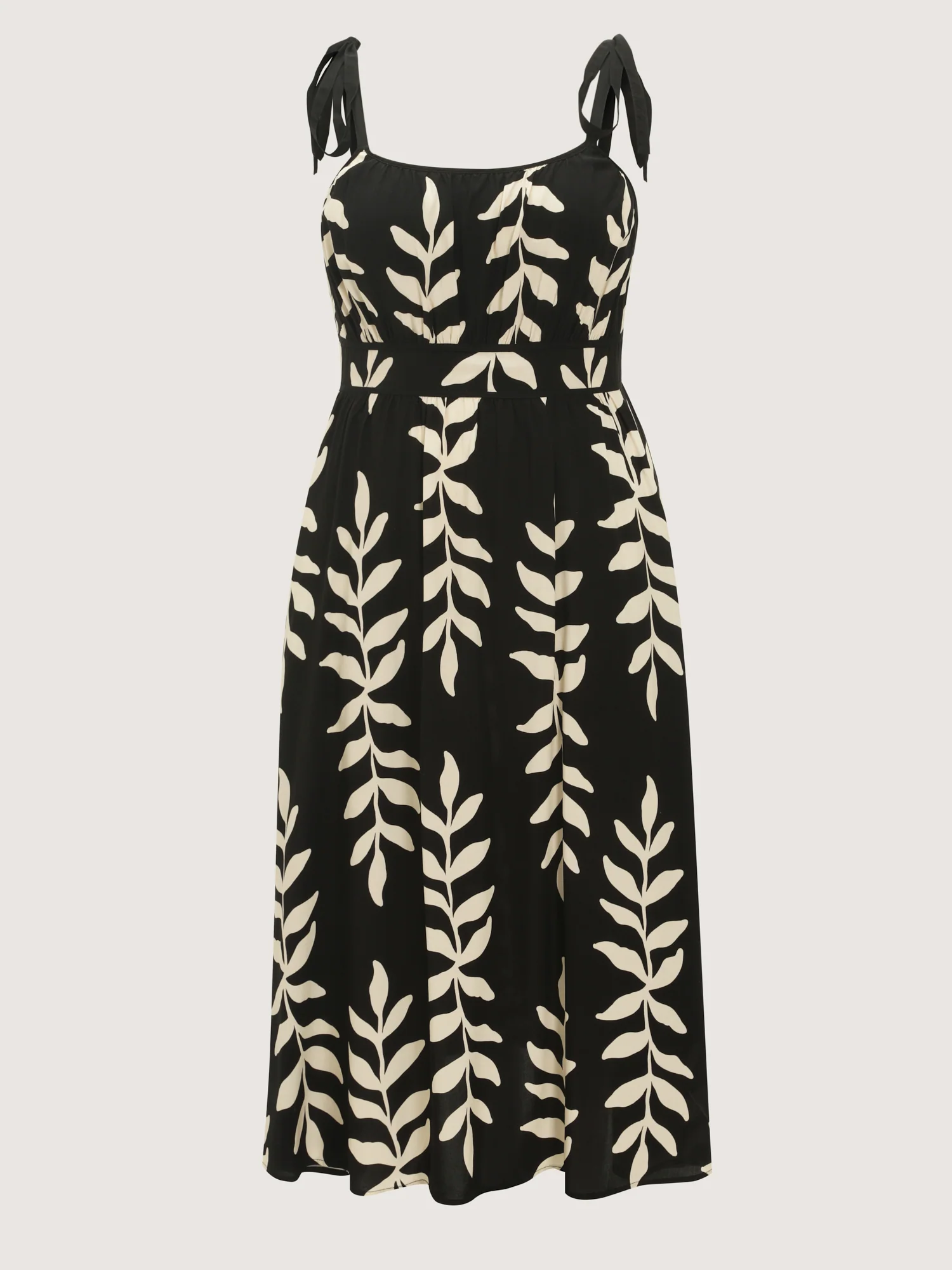 Leaf Print Shirred Adjustable Tie Maxi Dress - Image 7