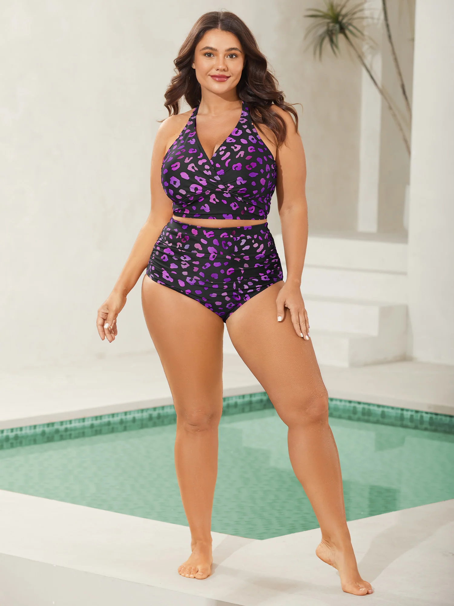 Leopard Print Cross-Straps Bikini Top - Image 56