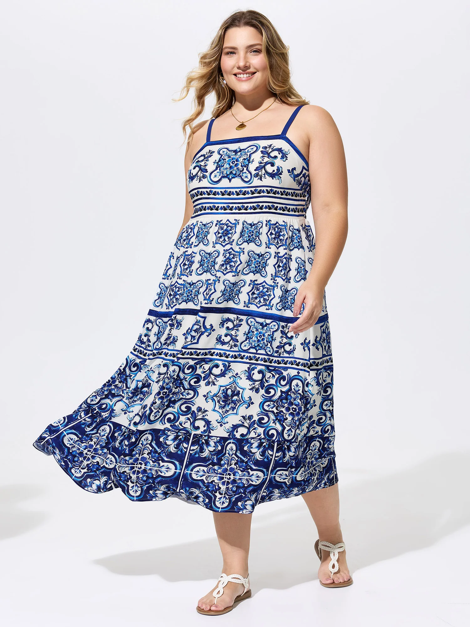 Majolica Print Cami Flowy Midi Dress - Image 4