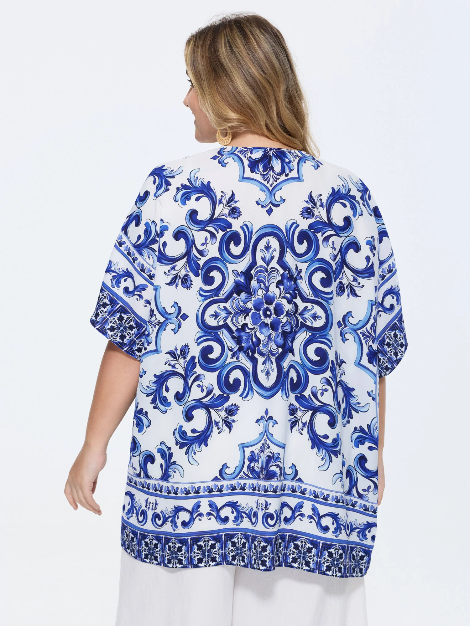 Majolica Print Open-Front Kimono - Image 4