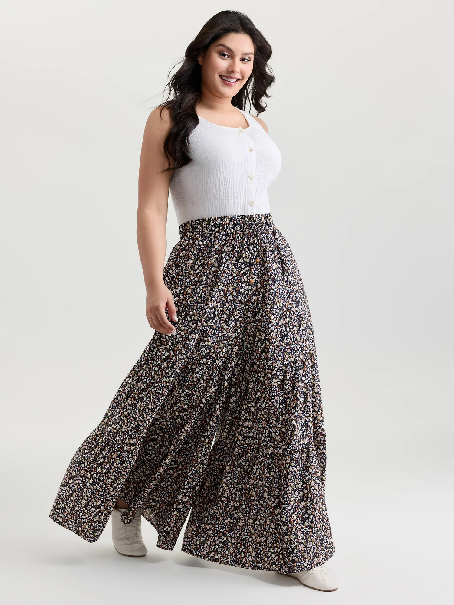 Micro Floral Print Wide Waistband Pants - Image 2