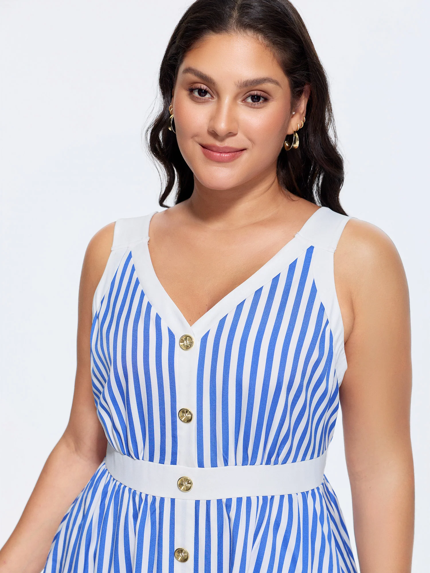 Nautical Stripe Print Contrast Midi Dress - Image 2