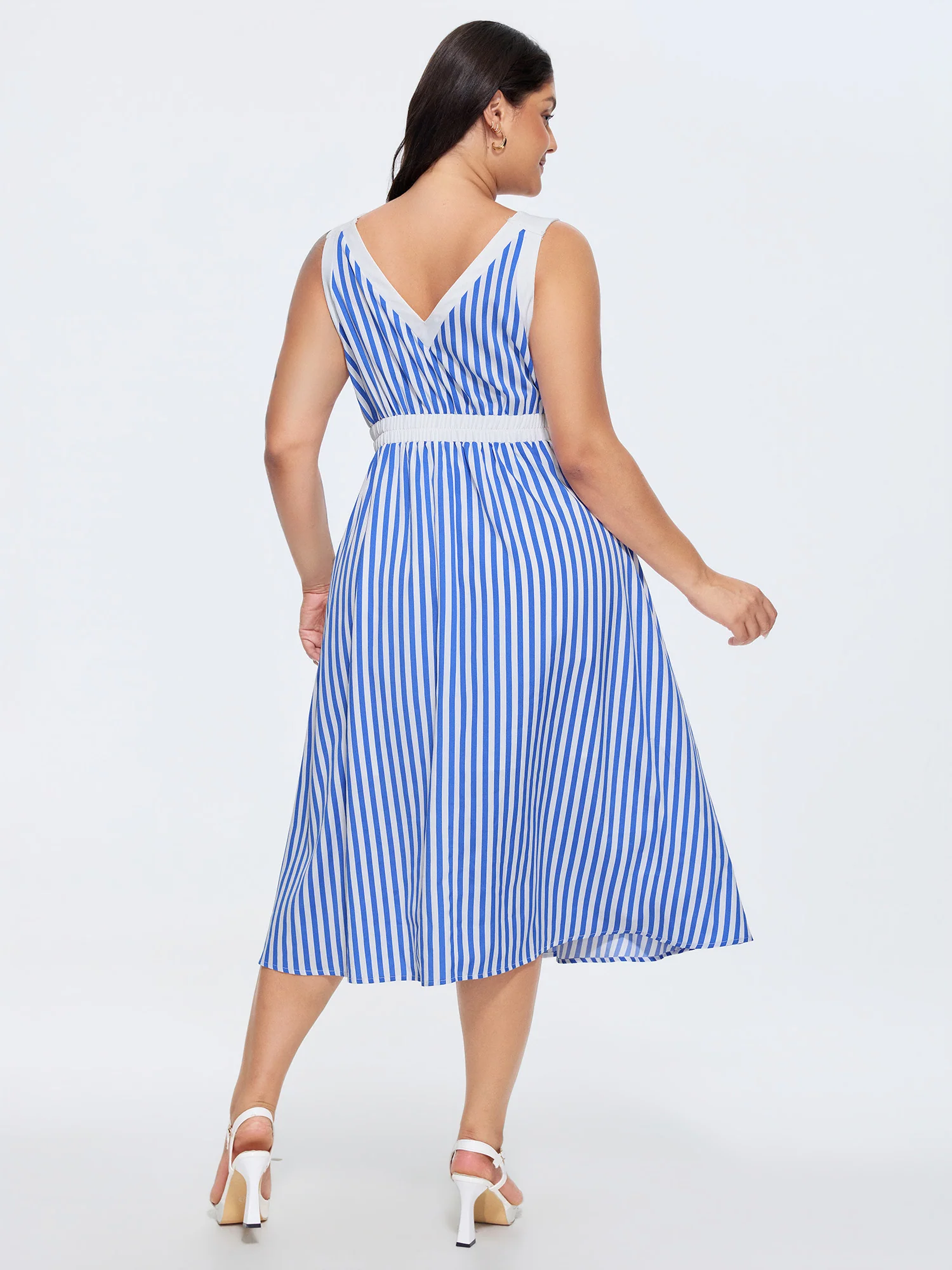 Nautical Stripe Print Contrast Midi Dress - Image 4