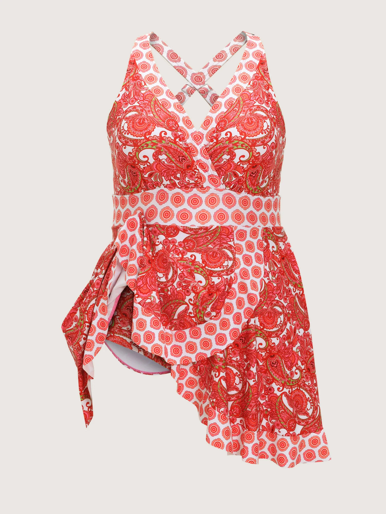 Paisley Print Pockets Color Contrast Swim Dress - Image 6