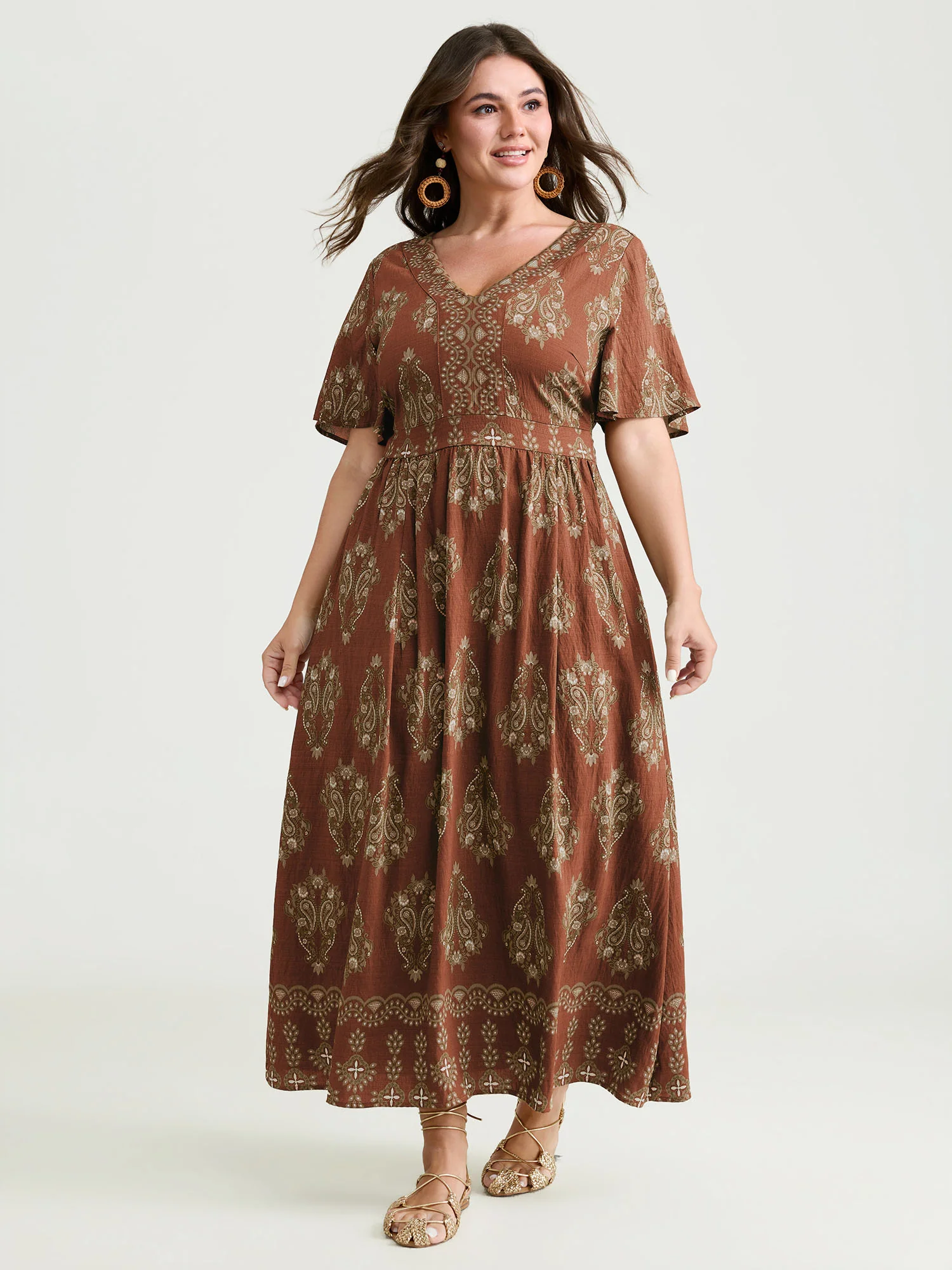 Paisley Print Pockets Shirred Waist Maxi Dress - Image 10
