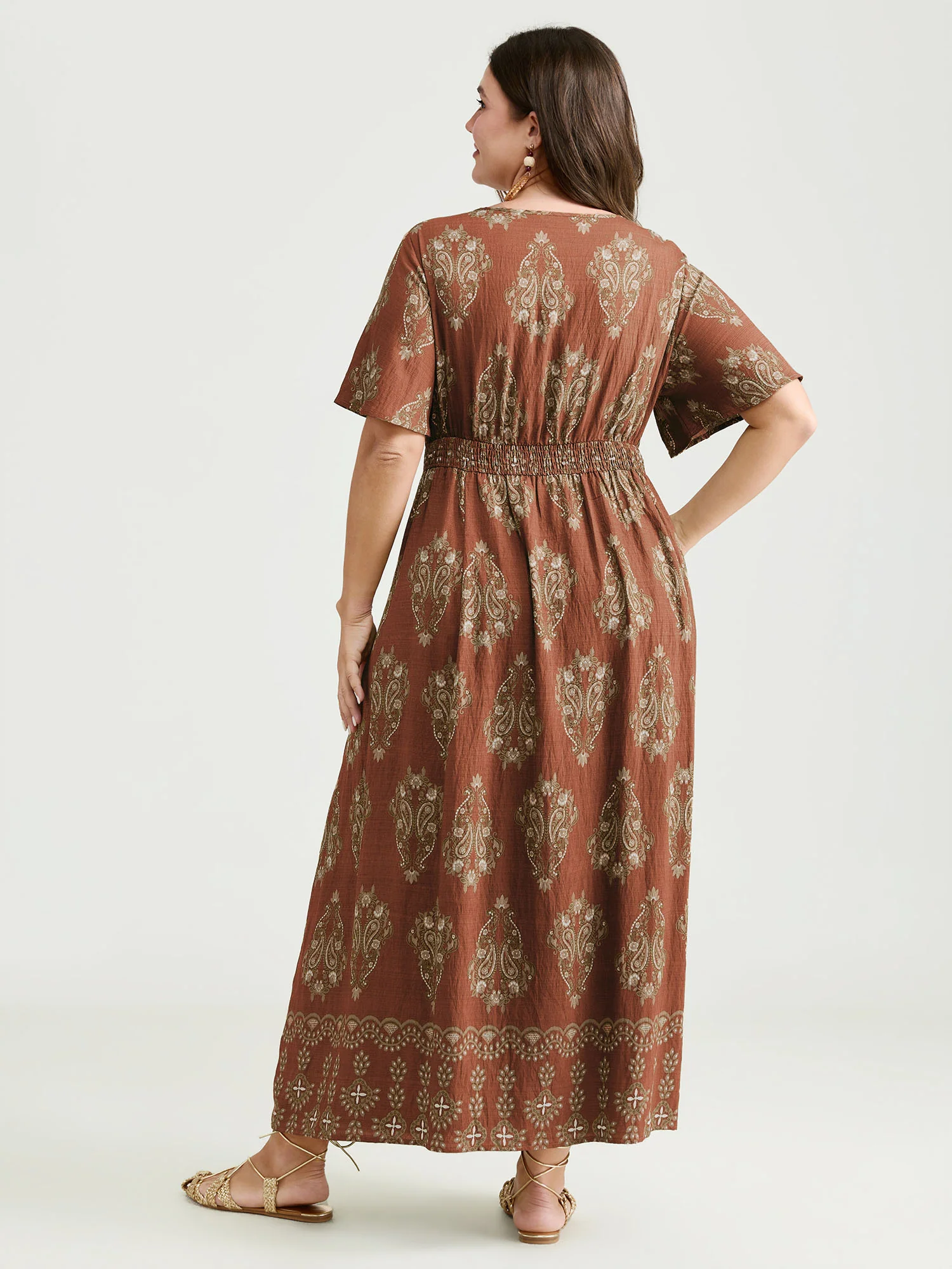 Paisley Print Pockets Shirred Waist Maxi Dress - Image 11