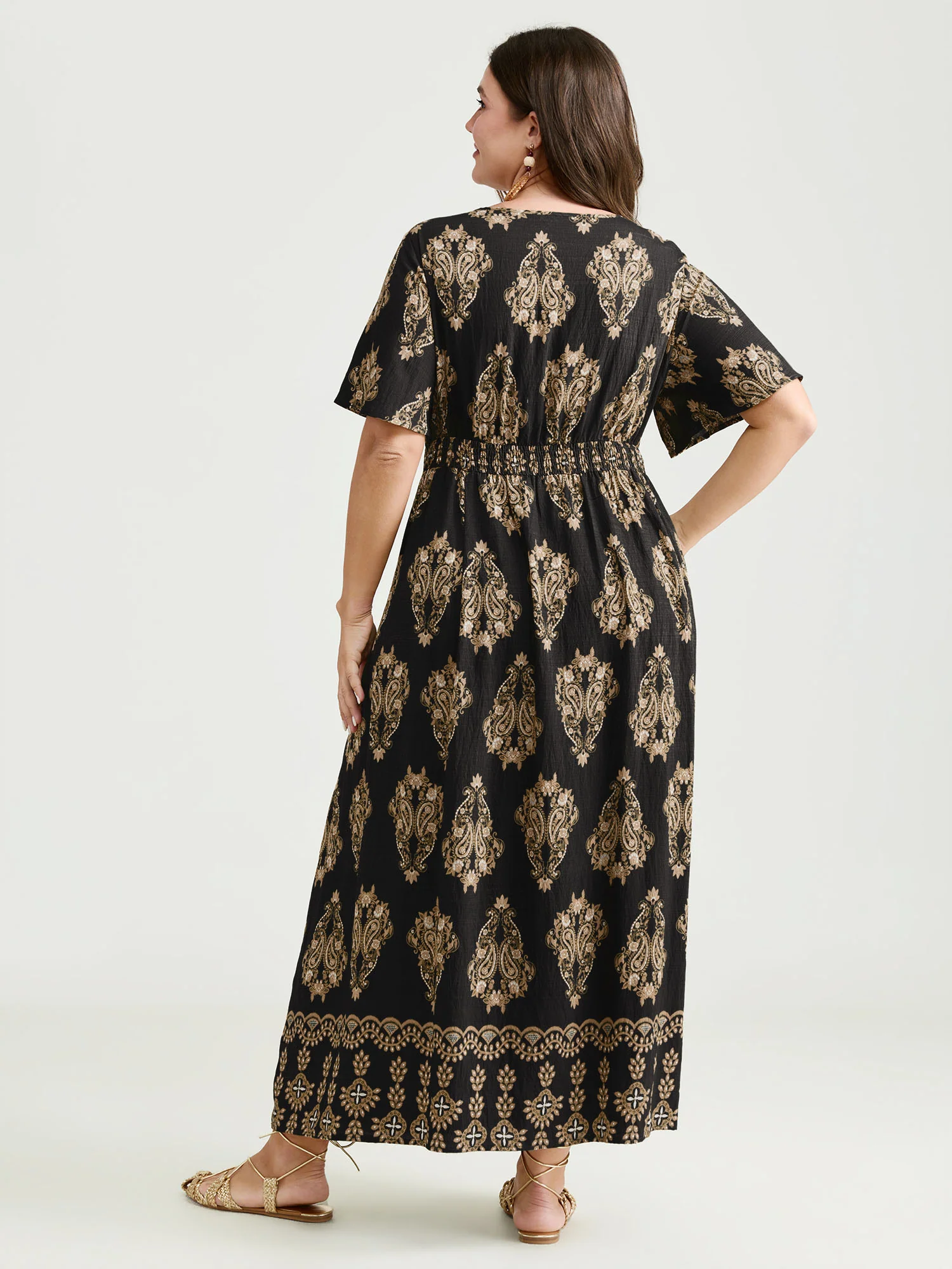 Paisley Print Pockets Shirred Waist Maxi Dress - Image 15