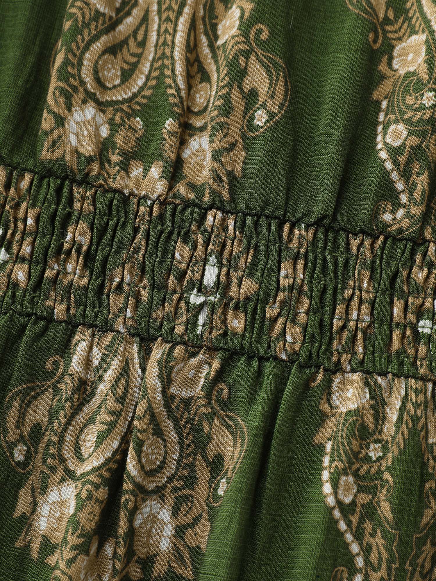 Paisley Print Pockets Shirred Waist Maxi Dress - Image 6