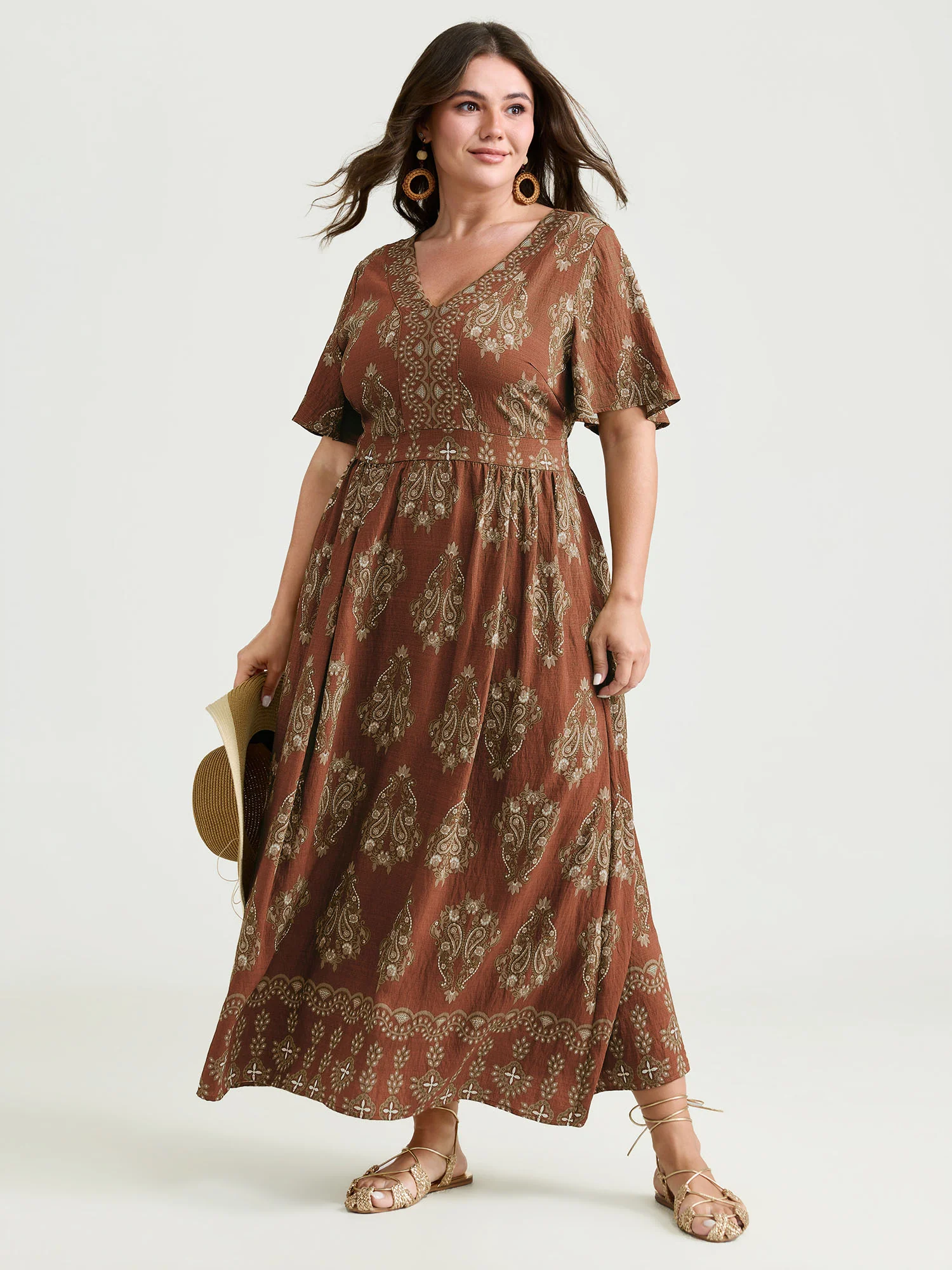 Paisley Print Pockets Shirred Waist Maxi Dress - Image 8