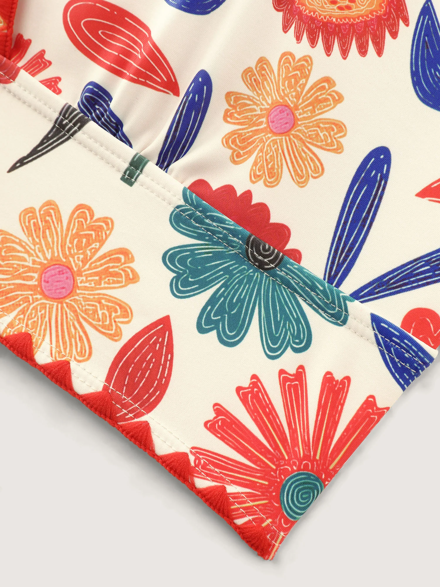 Playful Floral Print Embroidered Trim Bikini Top - Image 6