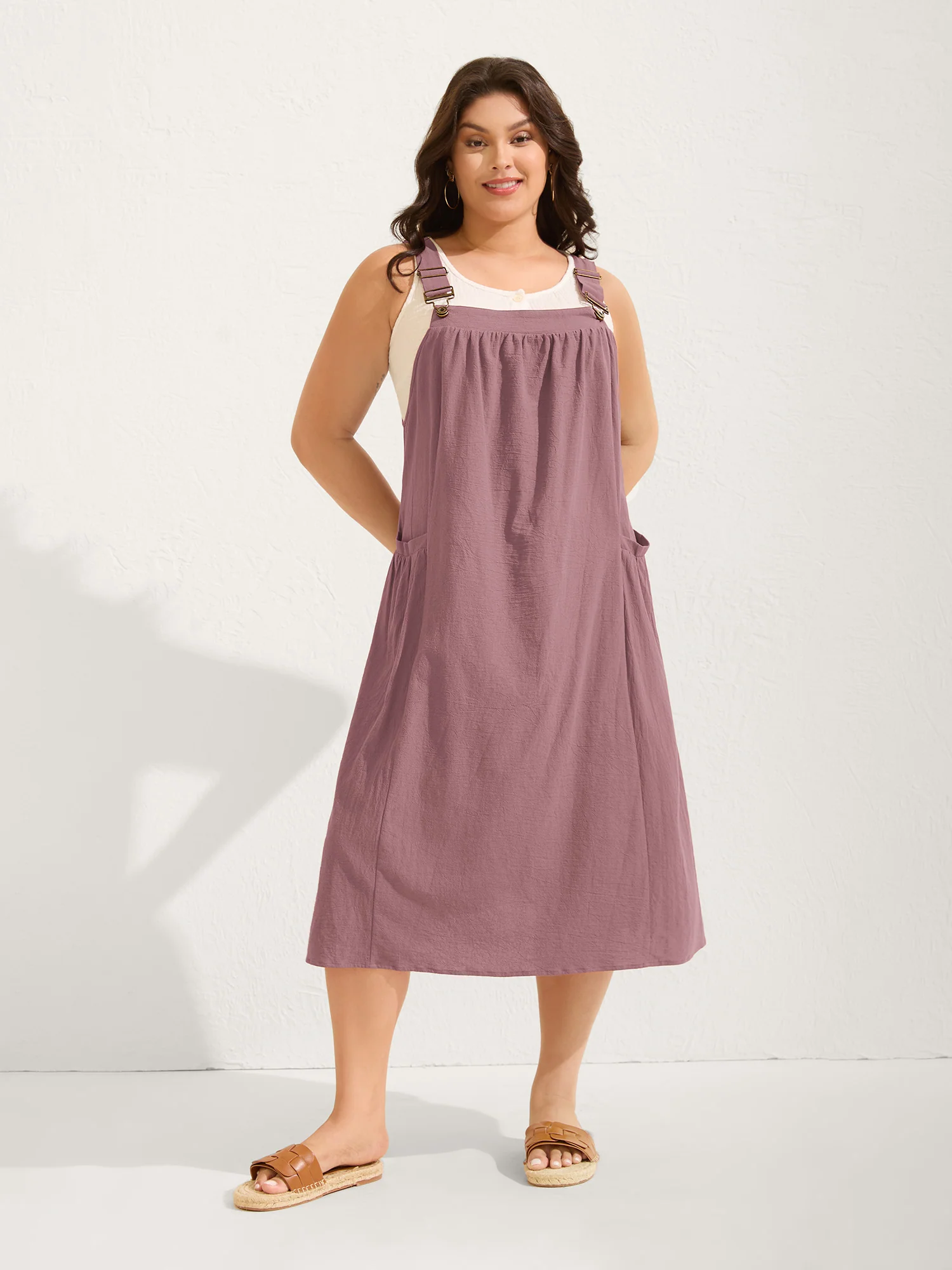 Pure Cotton Pleated Pockets Midi Dress - Image 10