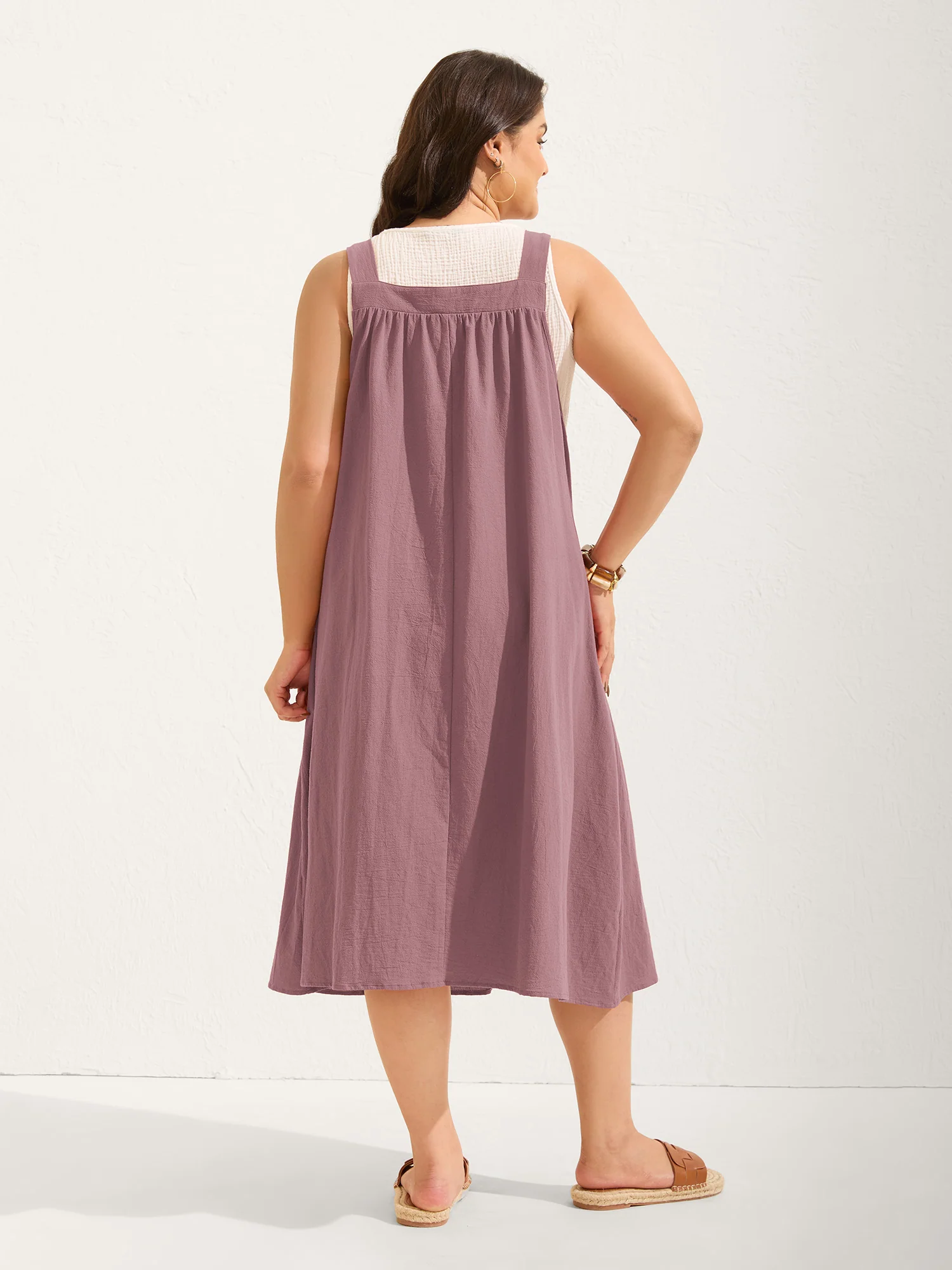 Pure Cotton Pleated Pockets Midi Dress - Image 11
