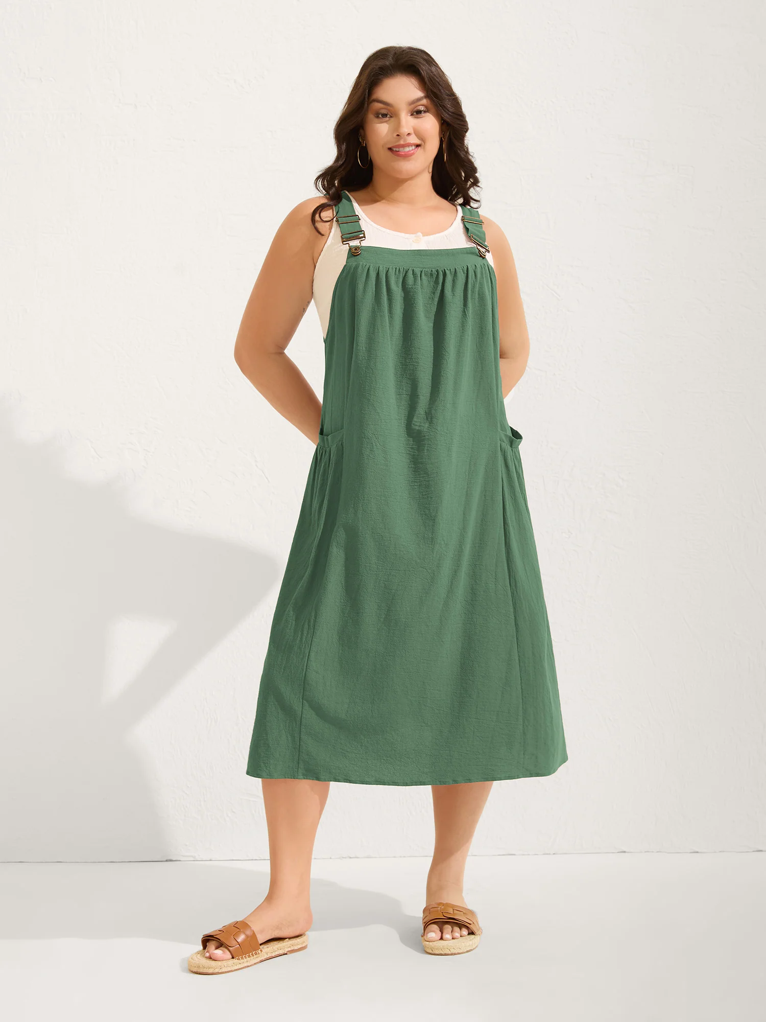 Pure Cotton Pleated Pockets Midi Dress - Image 18