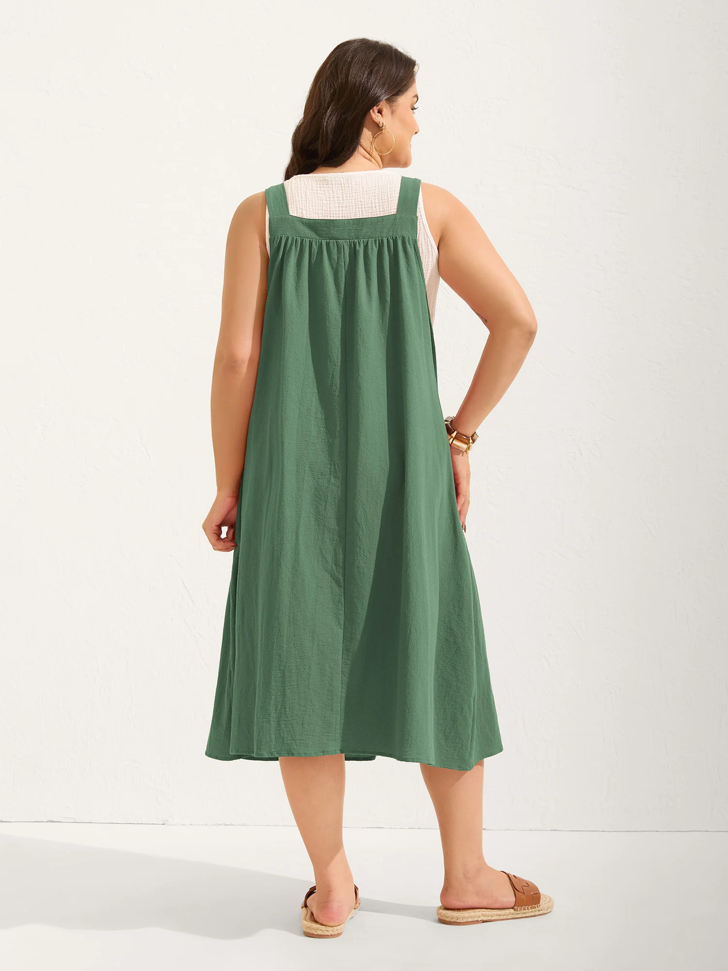 Pure Cotton Pleated Pockets Midi Dress - Image 19