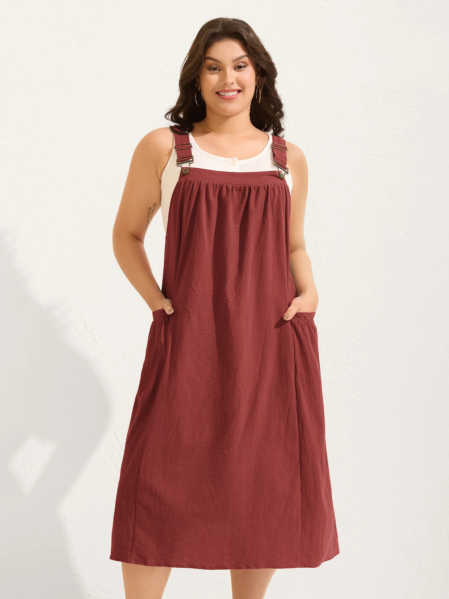 Pure Cotton Pleated Pockets Midi Dress - Image 21