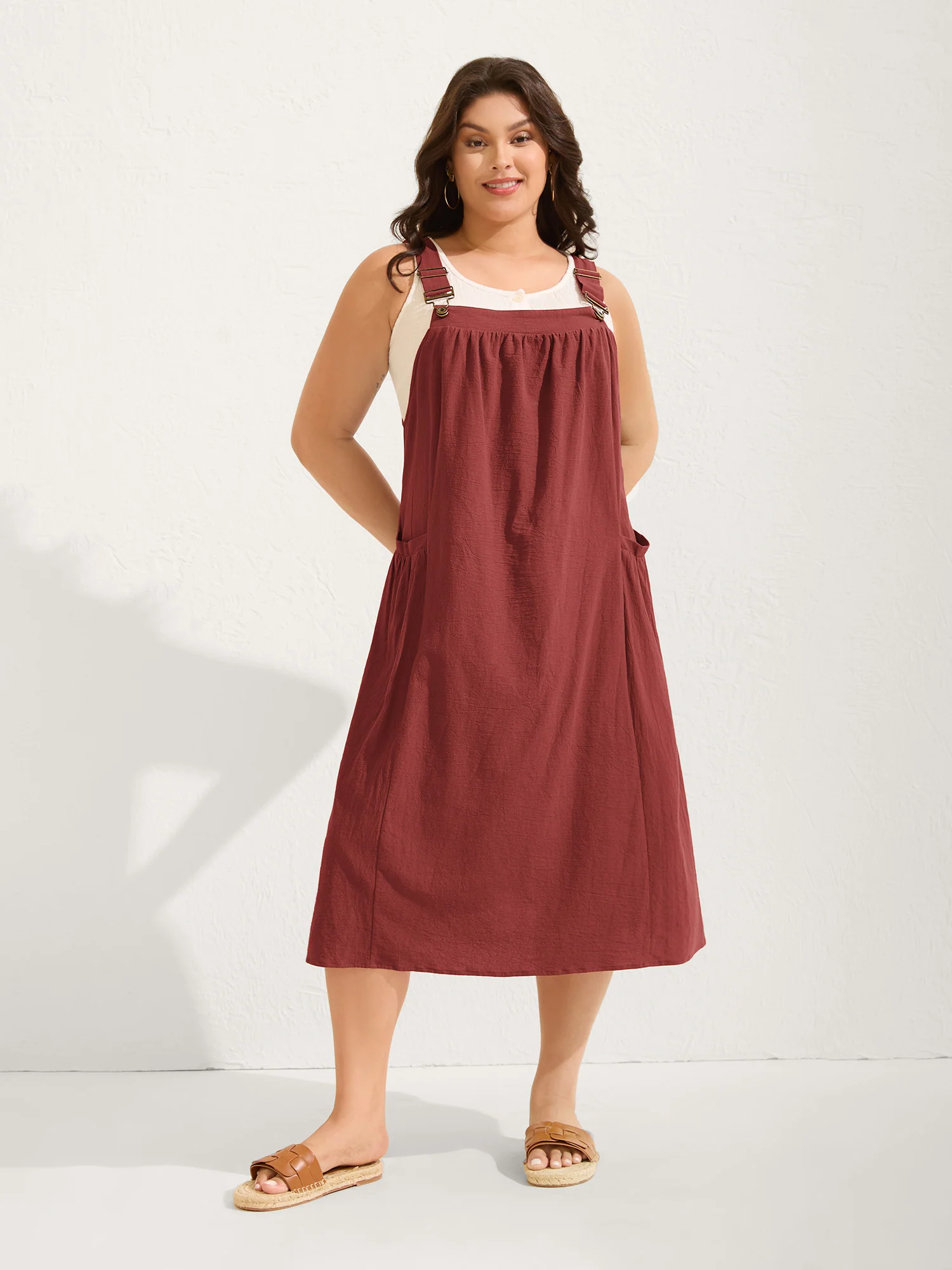 Pure Cotton Pleated Pockets Midi Dress - Image 22