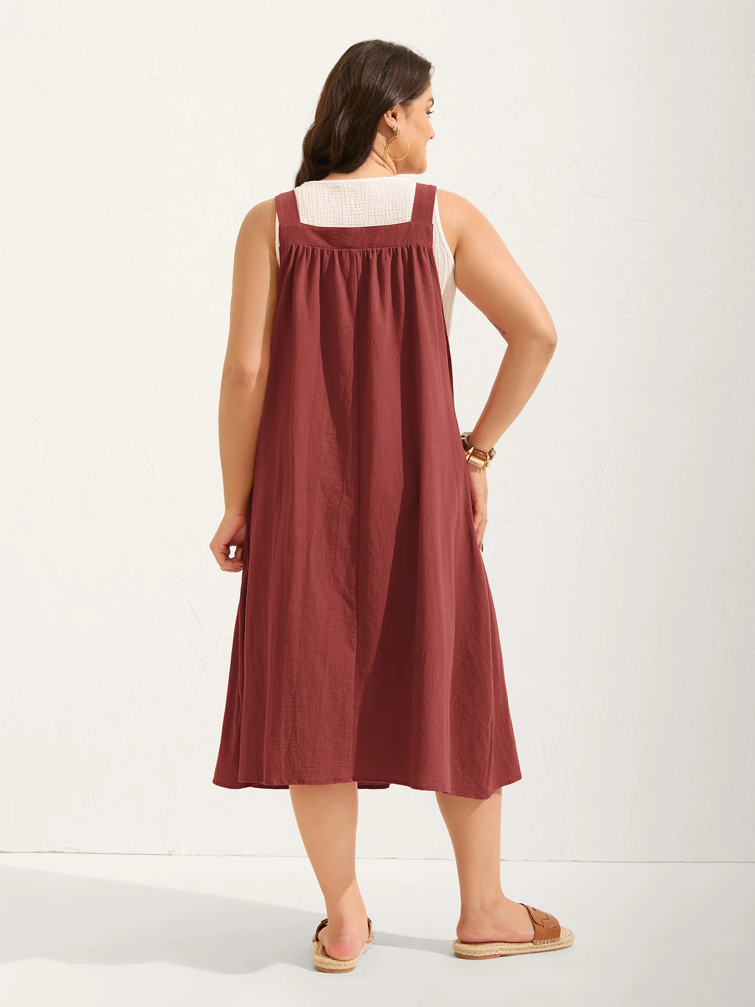 Pure Cotton Pleated Pockets Midi Dress - Image 23