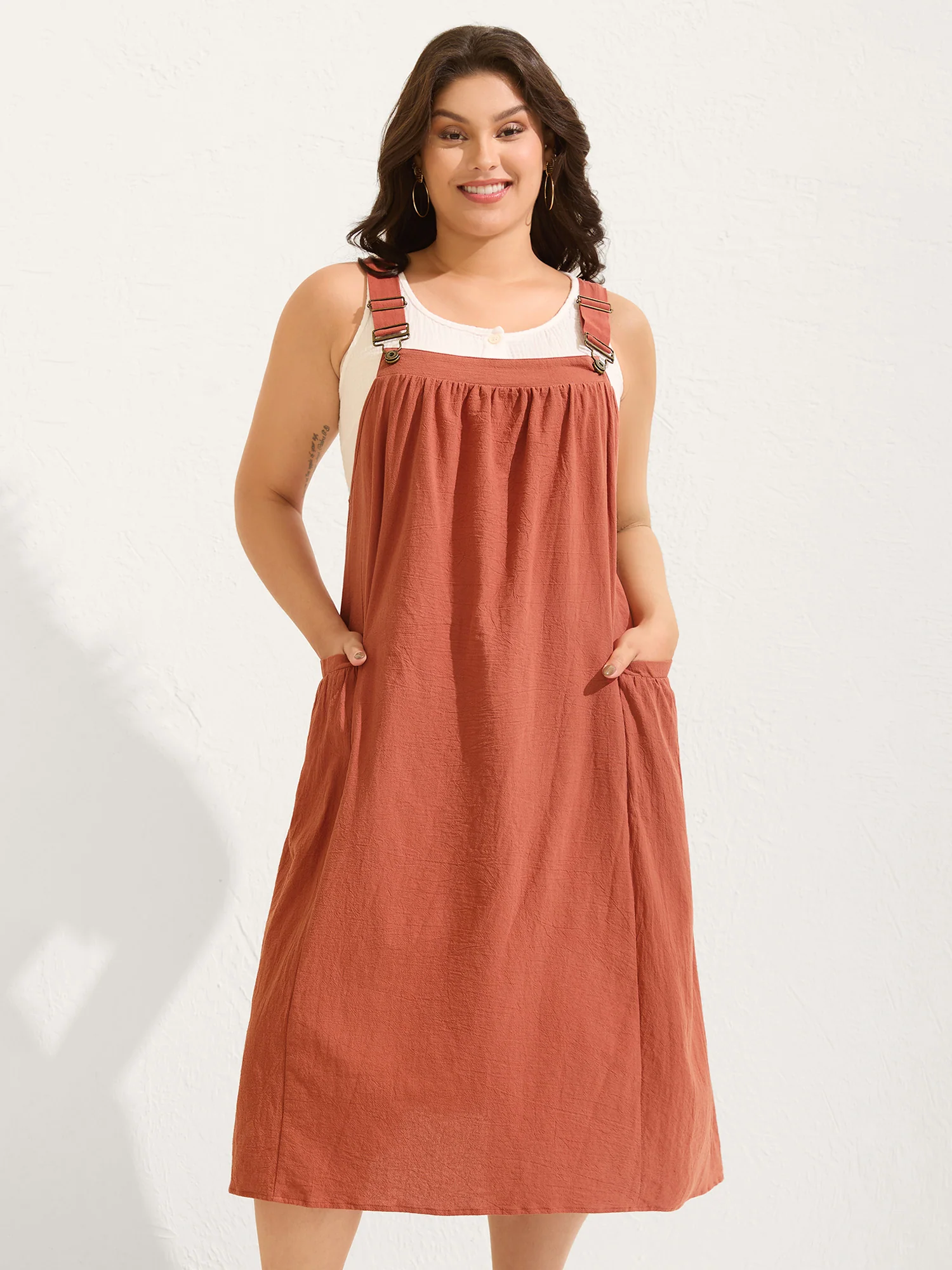 Pure Cotton Pleated Pockets Midi Dress - Image 24