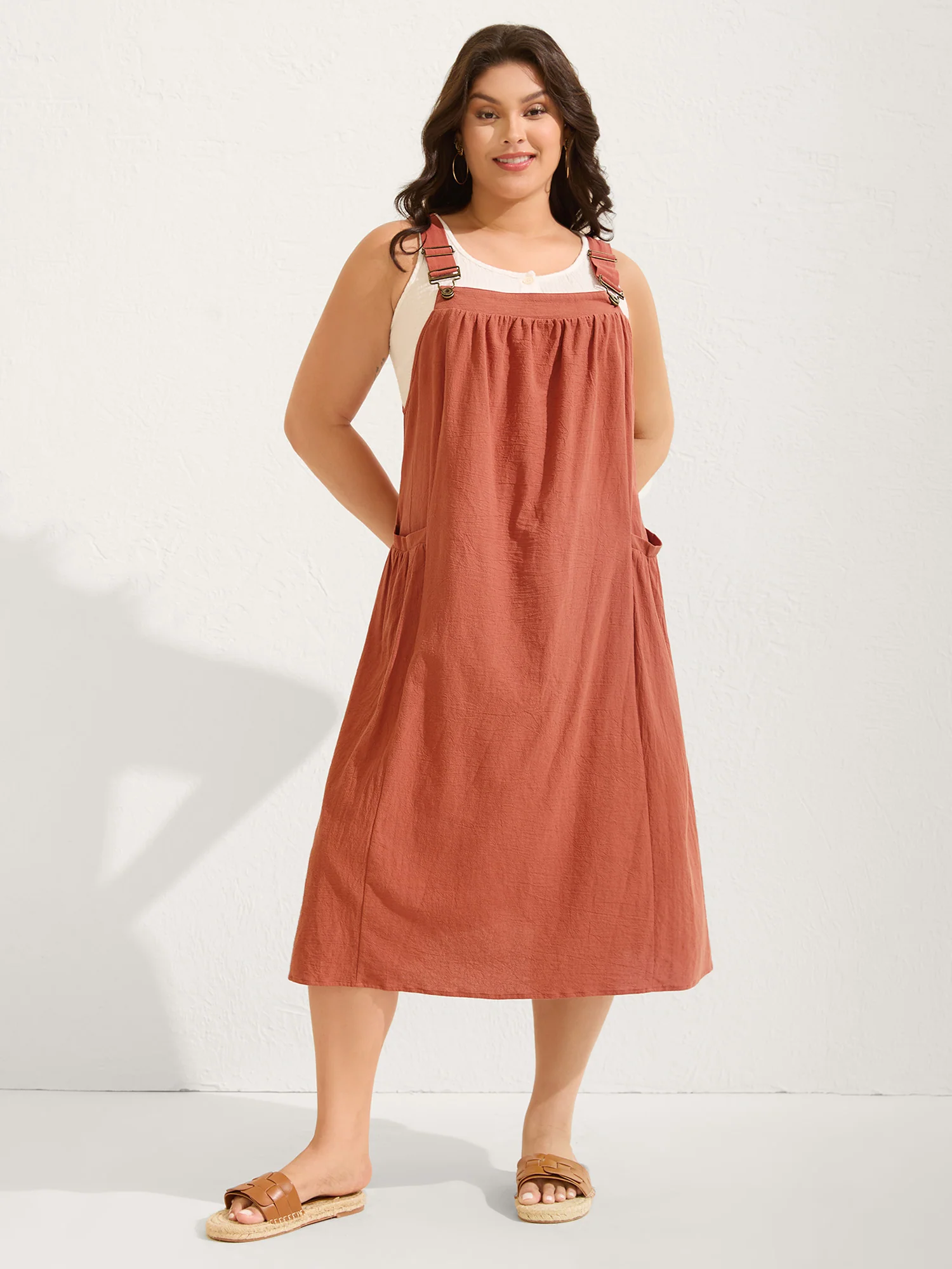 Pure Cotton Pleated Pockets Midi Dress - Image 26
