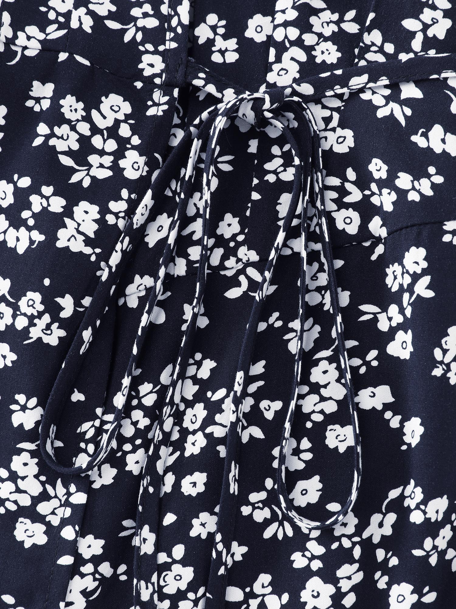 Rayon Floral Print Pleated Pockets Mini Dress - Image 5