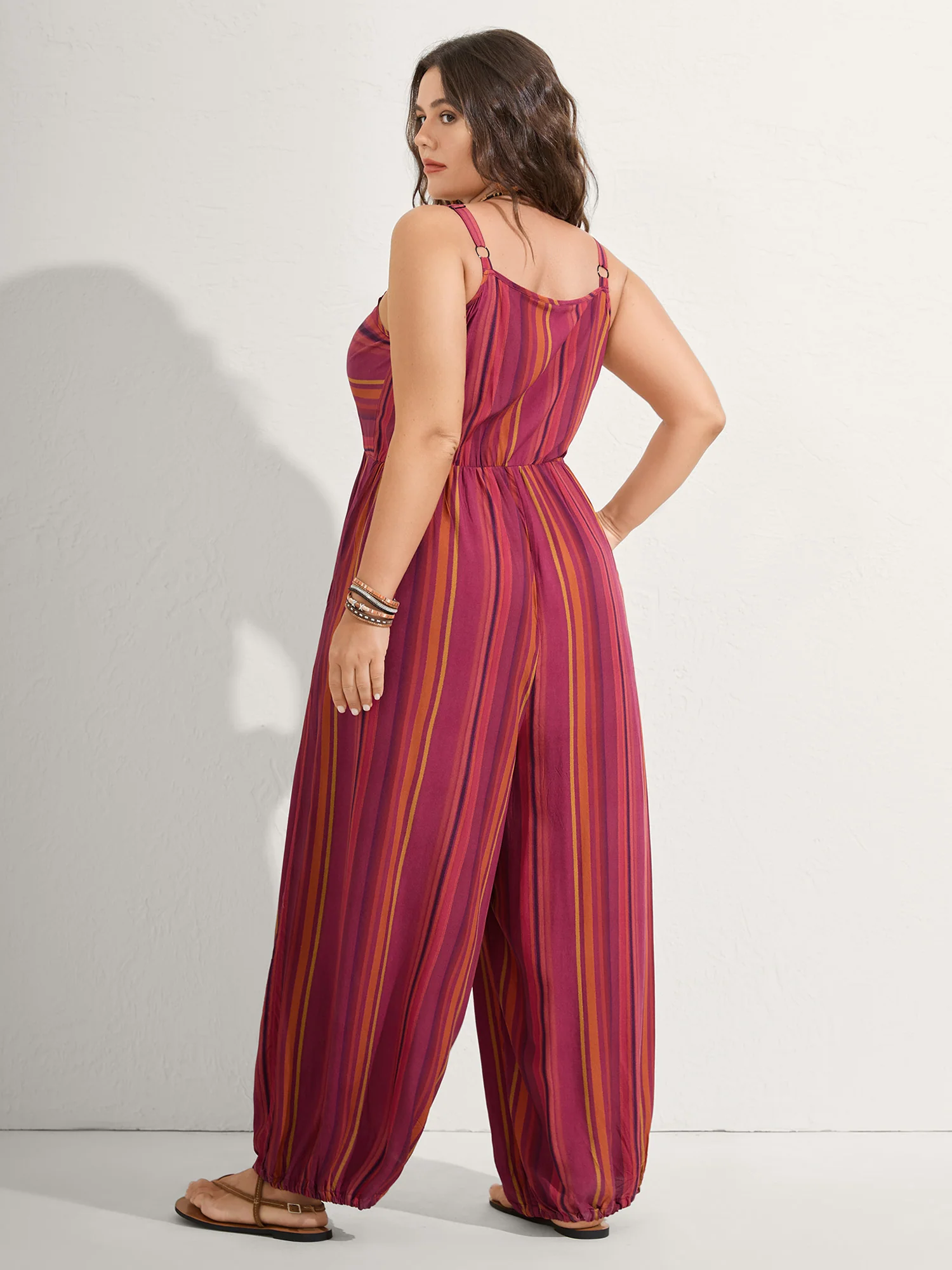 Rayon Stripe Print Stretchy Hem Cami Jumpsuit - Image 5
