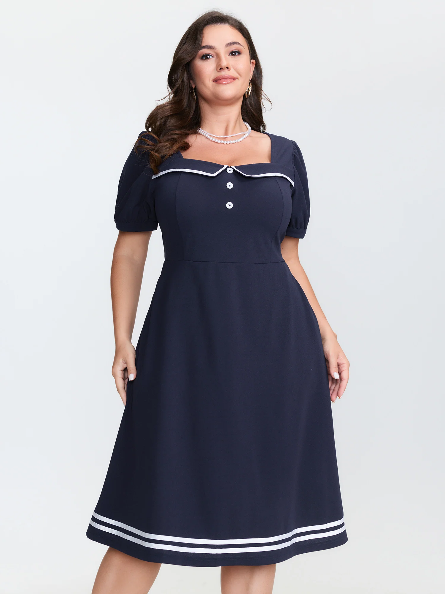 Retro Nautical Detail Color Contrast Mini Dress