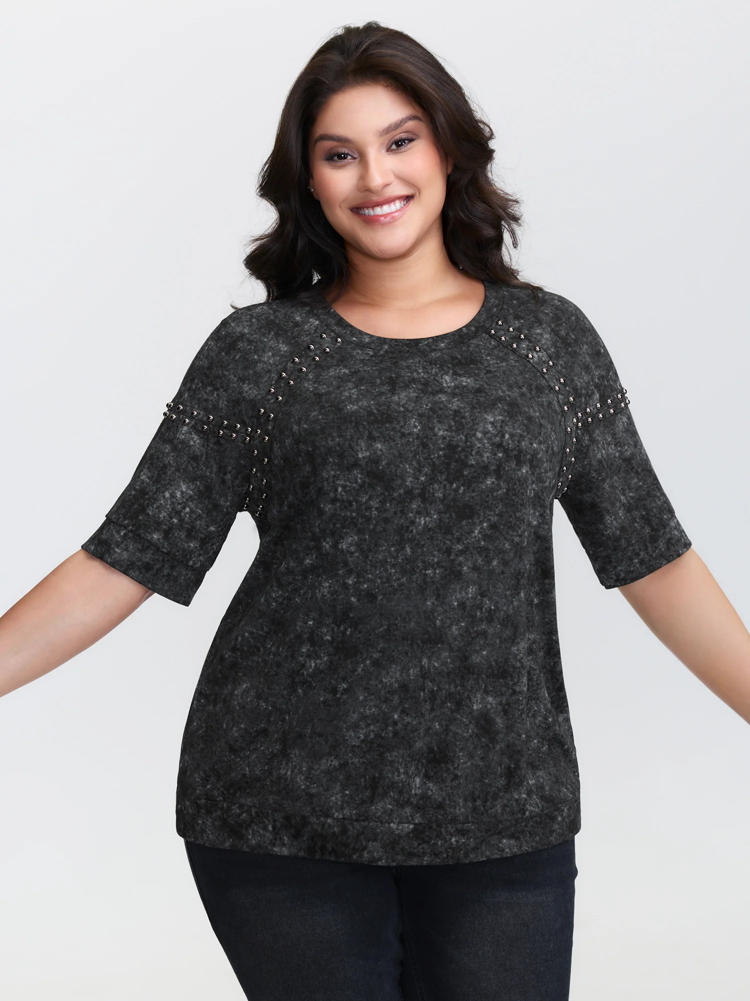 Rivets Snowflake Effect Stretchy T-Shirt - Image 3