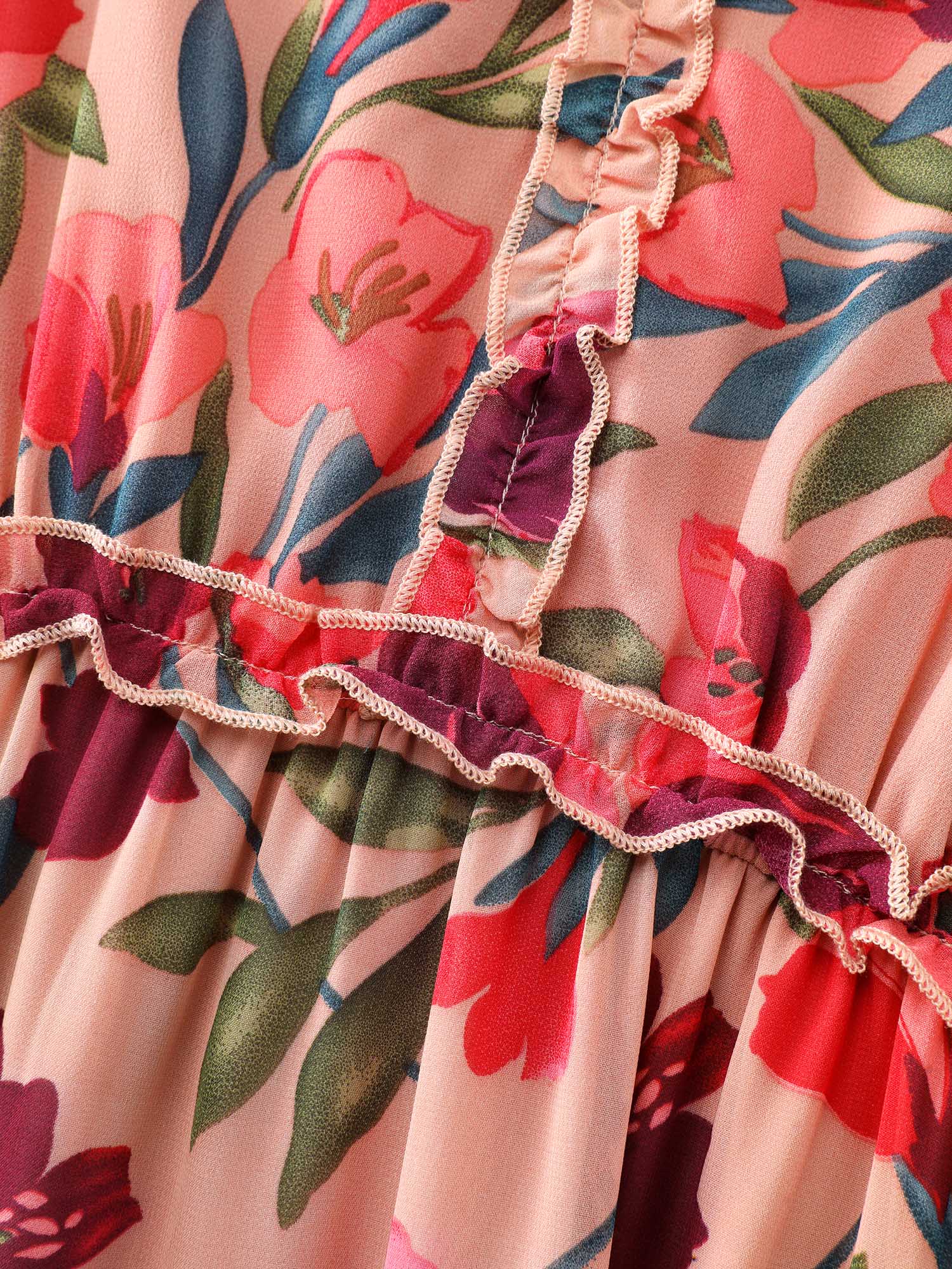 Romantic Floral Print Ruffled Edge Maxi Dress - Image 6