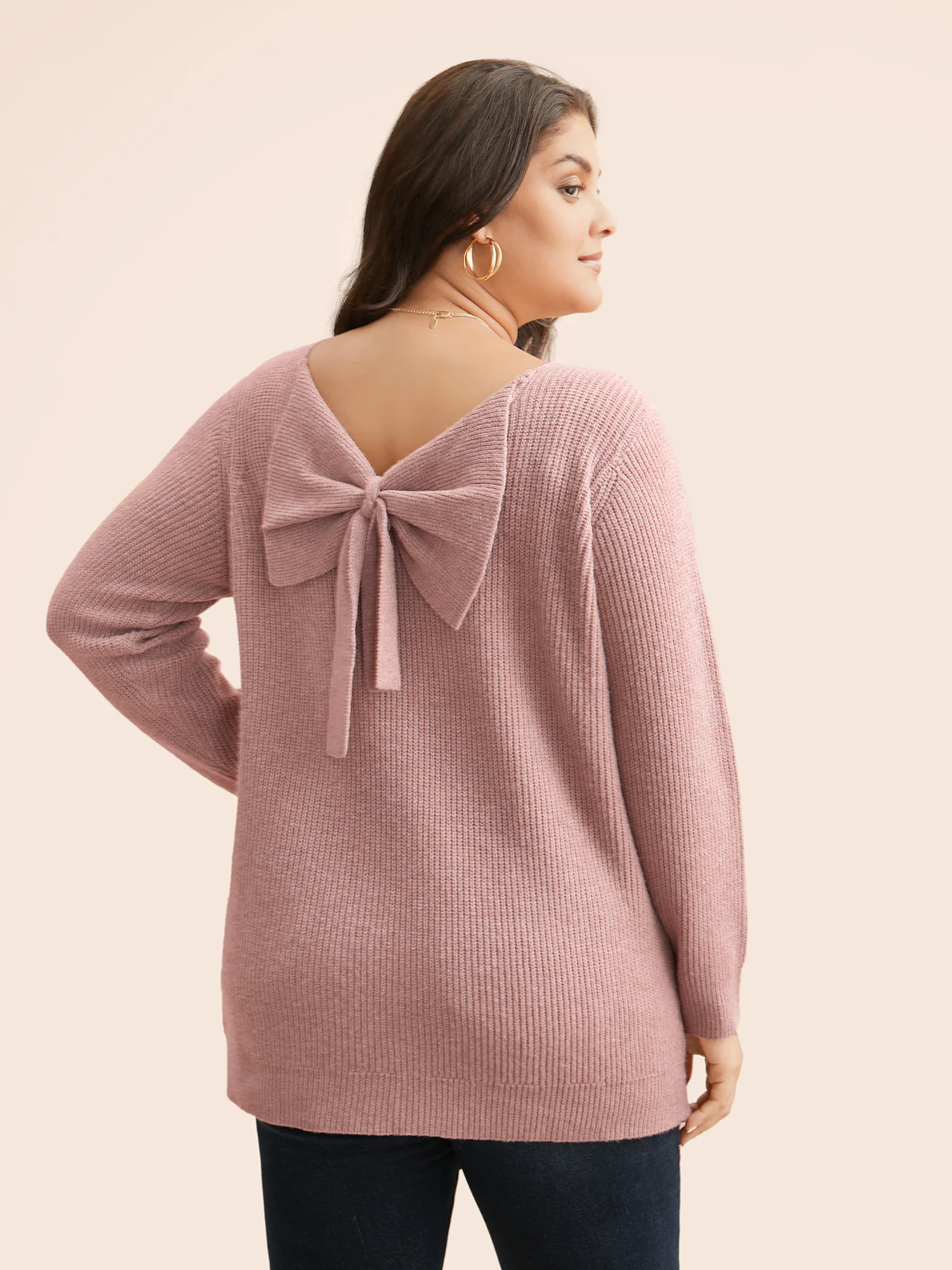Round Neck Texture Back Bowknot Pullover - Image 4
