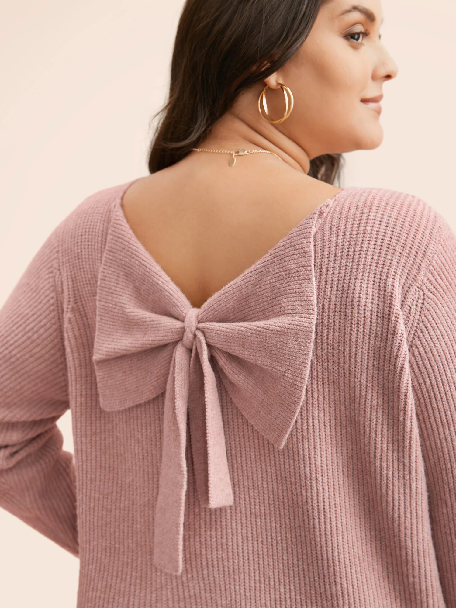 Round Neck Texture Back Bowknot Pullover - Image 6